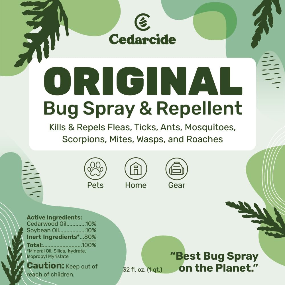 Cedarcide label closeup highlighting cedar oil ingredients and usage