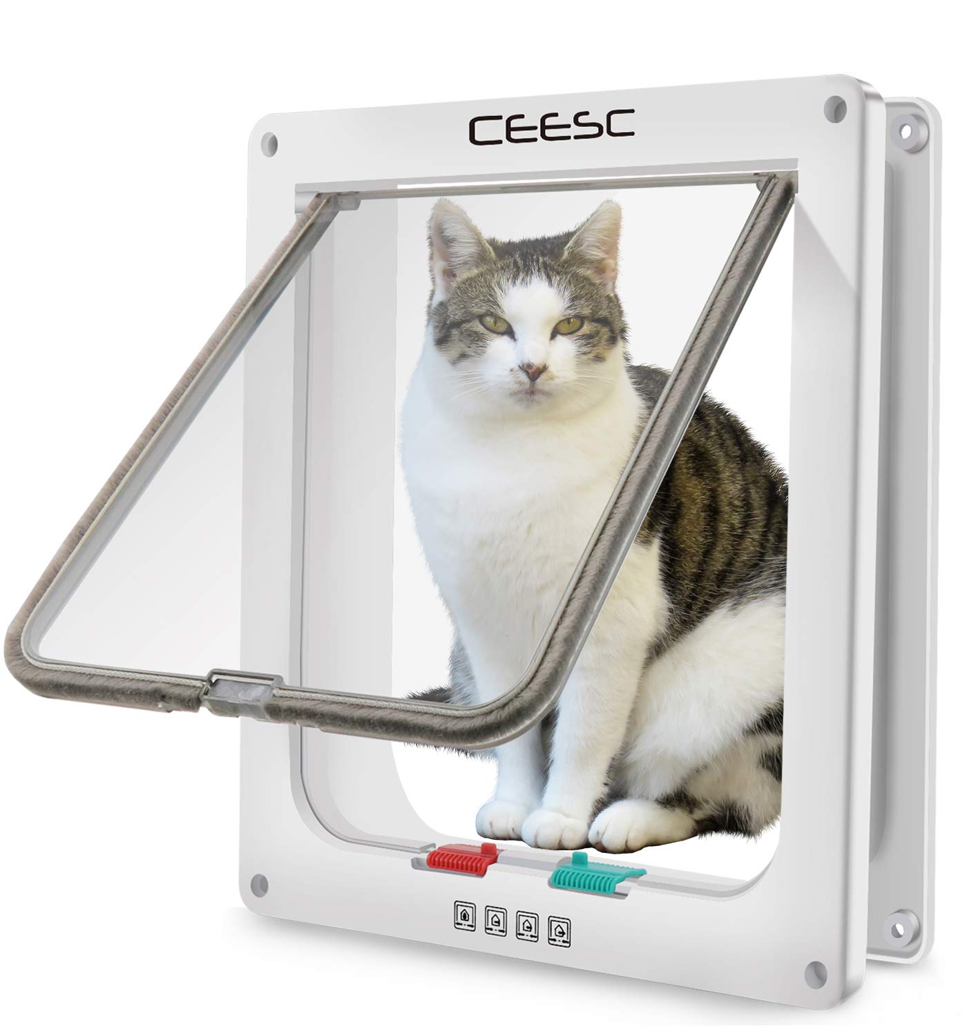 CEESC front view of x-large cat door showing frame and flap, durable entry benefit