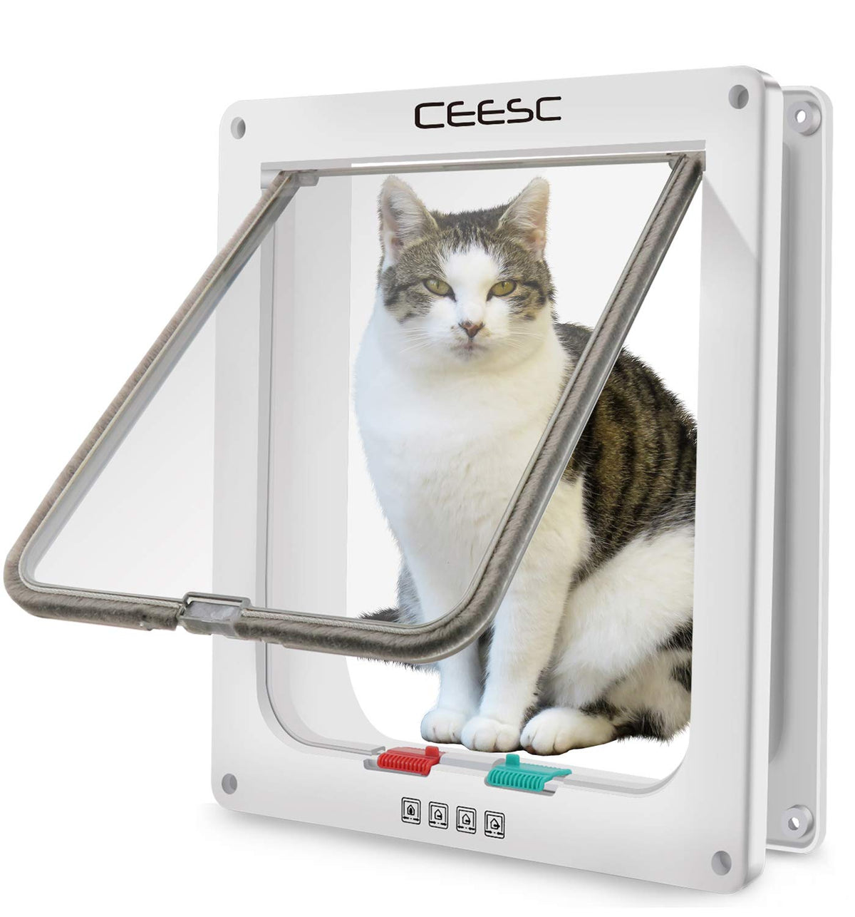 CEESC front view of x-large cat door showing frame and flap, durable entry benefit