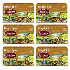 Celestial Seasonings front box showing Bengal Spice packaging and ingredients benefit convenience