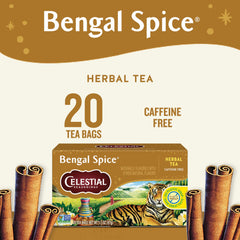 Celestial Seasonings tea bag close-up displaying untagged bag and clean steeping benefit