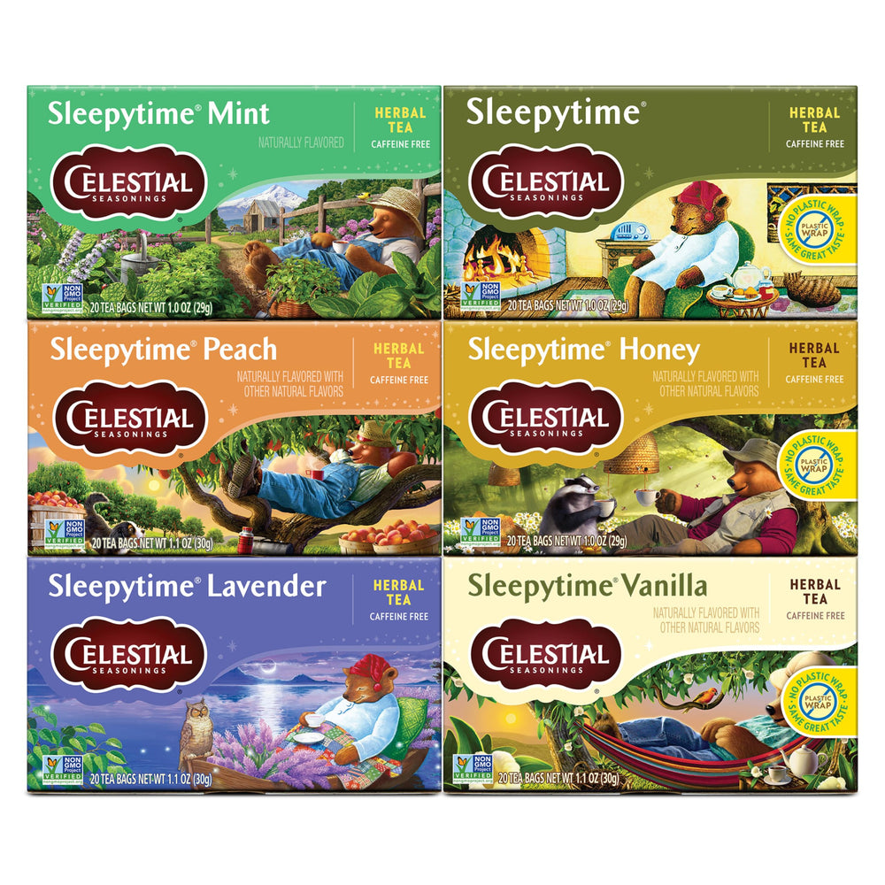 Celestial Seasonings front box showing branding and sleep blend benefit