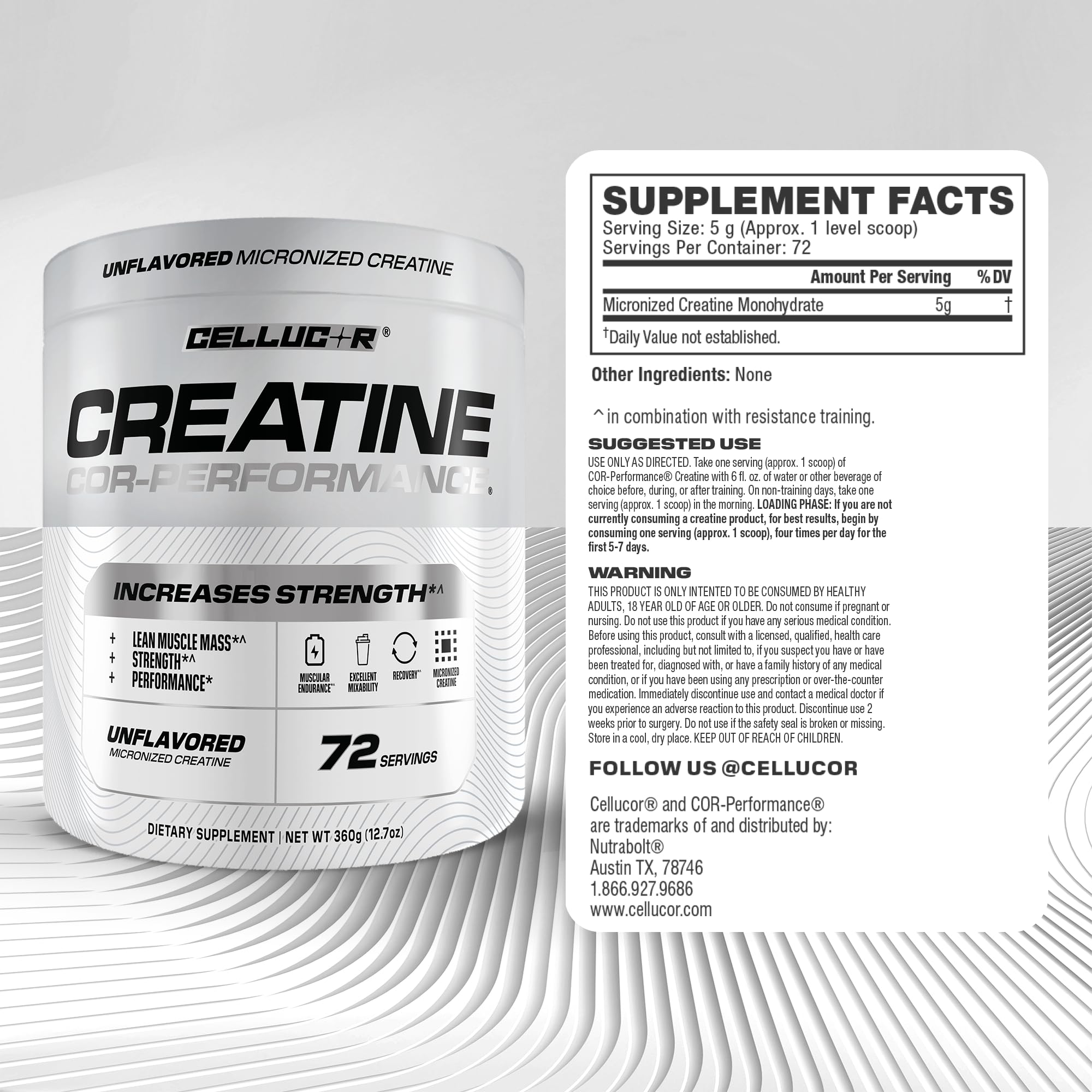 Macro shot of Cellucor creatine powder illustrating smooth mixability advantage