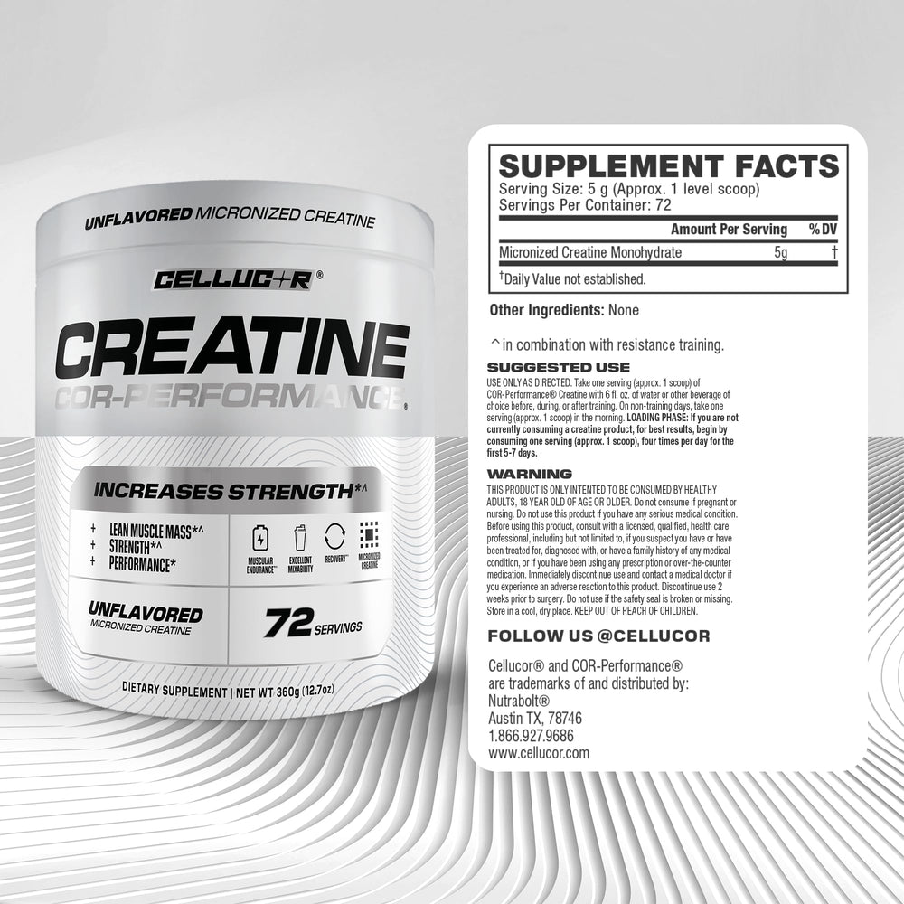 Macro shot of Cellucor creatine powder illustrating smooth mixability advantage