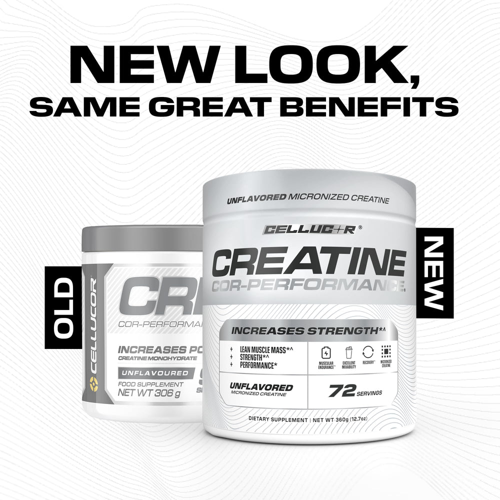 Close-up scoop of Cellucor creatine powder highlighting fine micronized texture