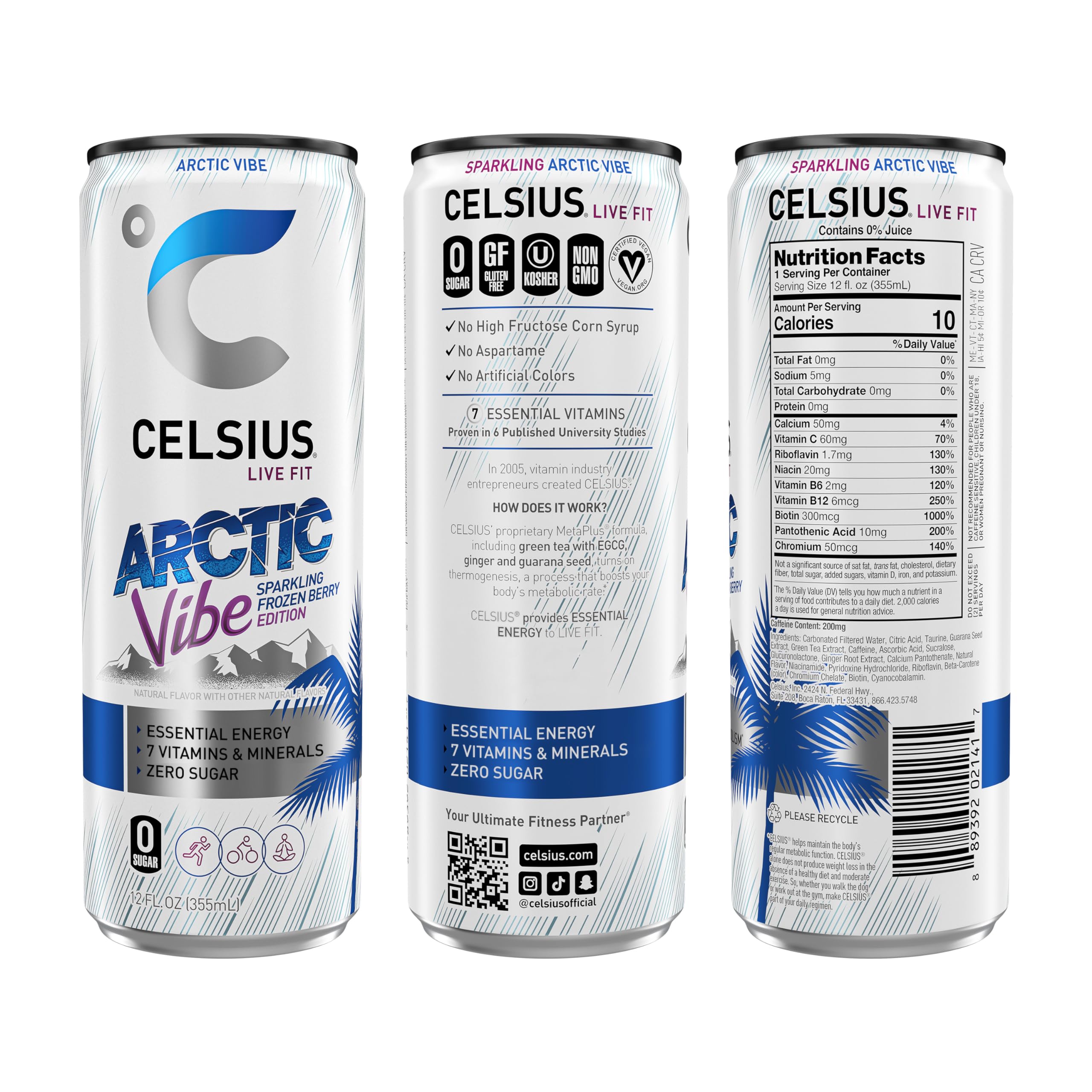 CELSIUS slim can in hand for size comparison and portability ideal for workouts