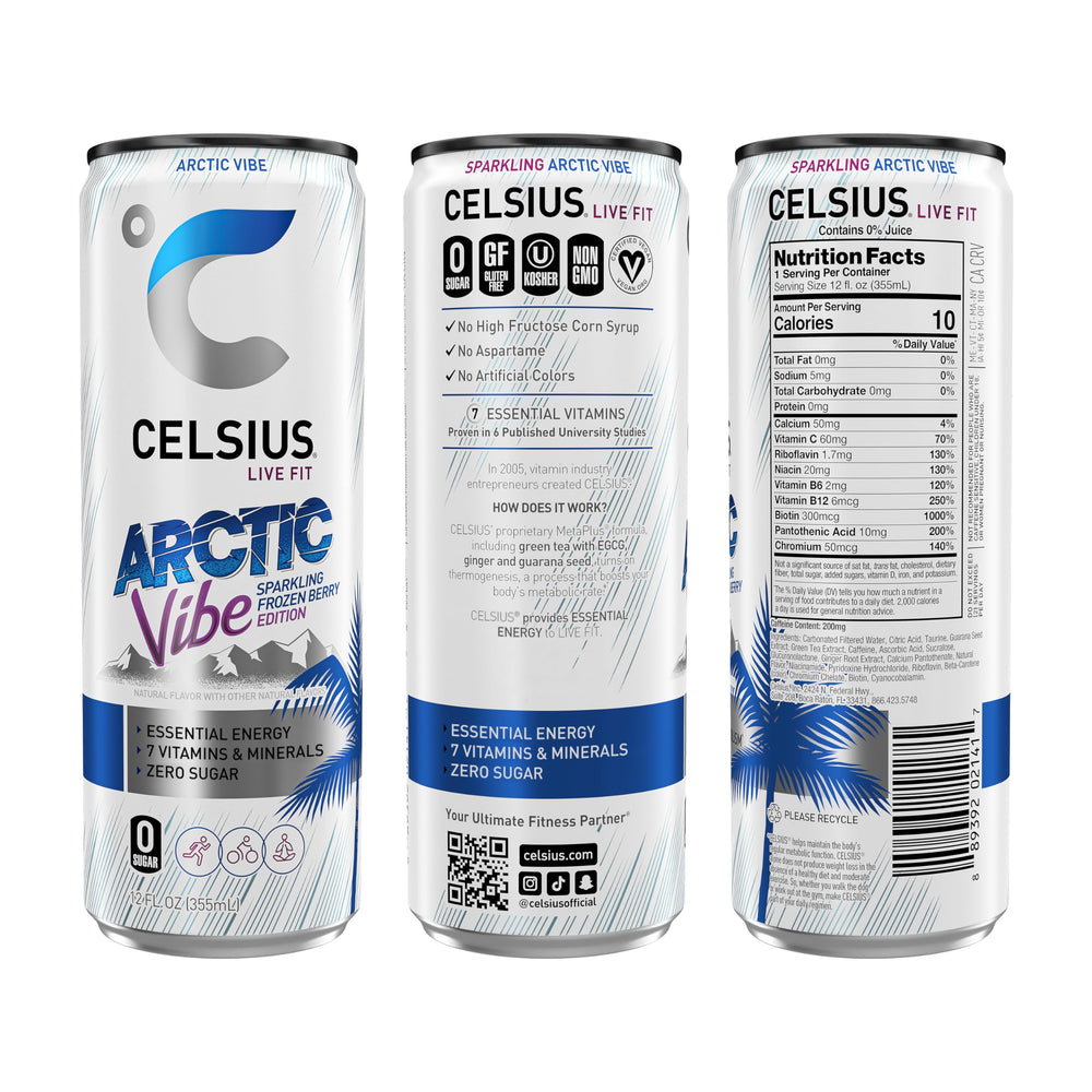 CELSIUS slim can in hand for size comparison and portability ideal for workouts