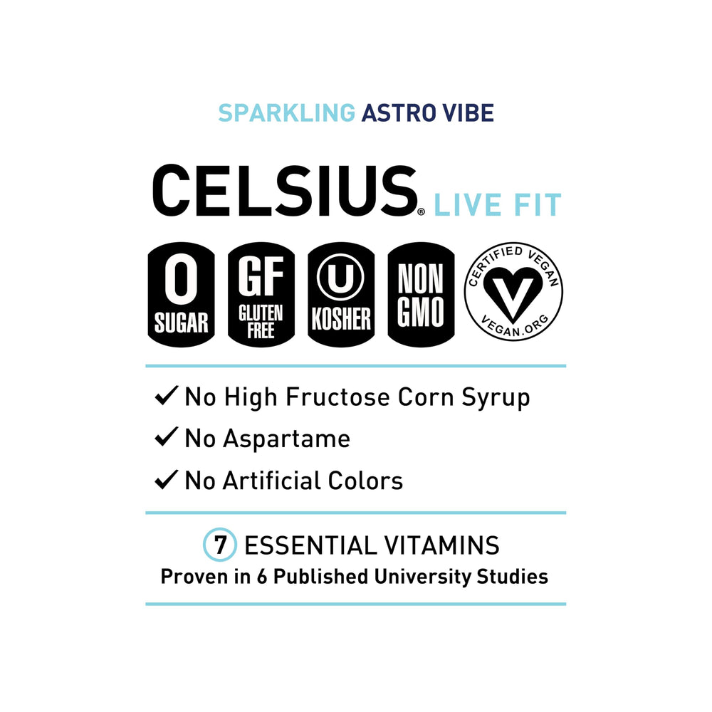 CELSIUS twelve-can pack stacked for convenience and easy storage benefit
