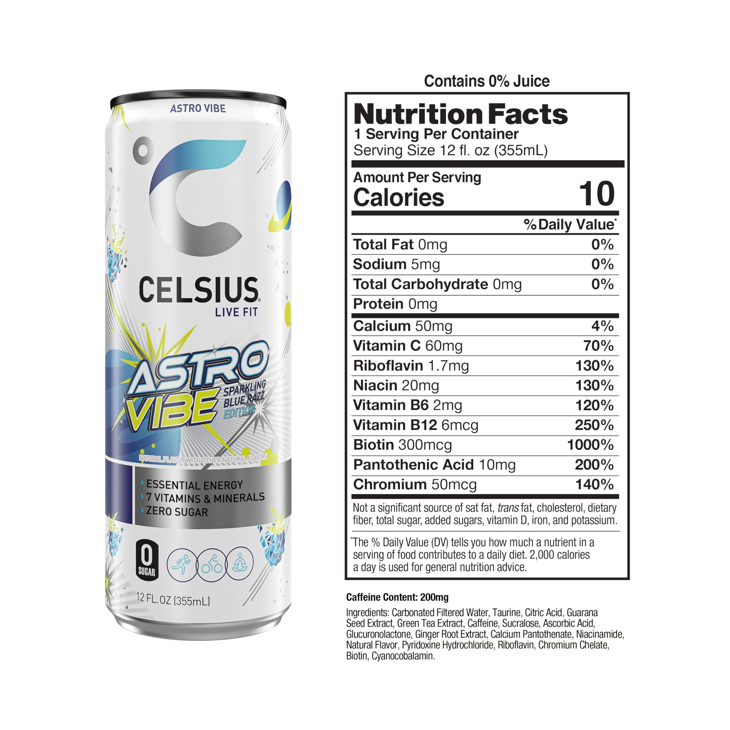 CELSIUS pouring into glass with fizz showing refreshing carbonation benefit