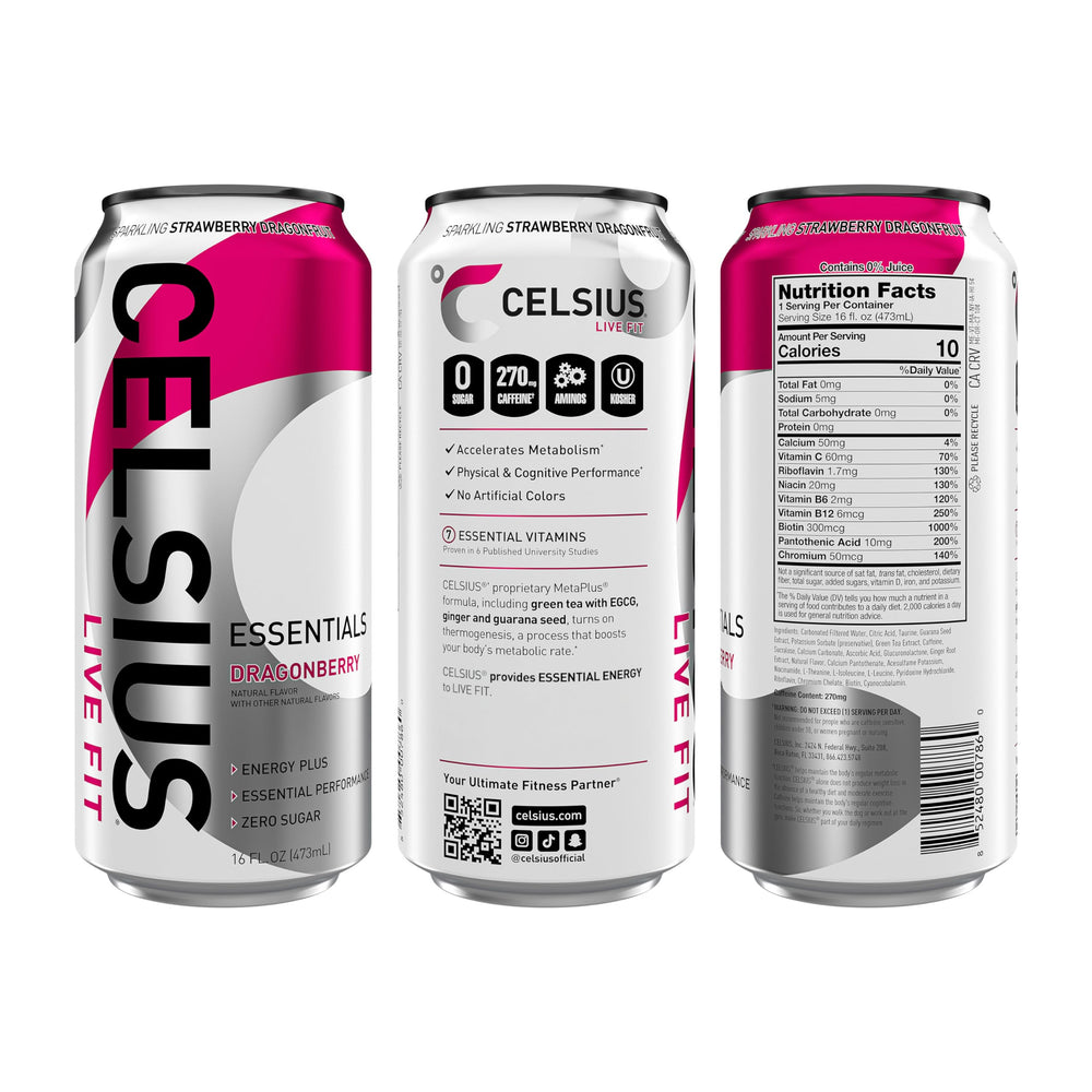 CELSIUS pouring Sparkling Dragonberry into glass for taste and clarity
