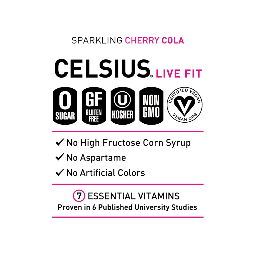 CELSIUS poured into glass over ice showing fizzy carbonation and refreshing taste benefit