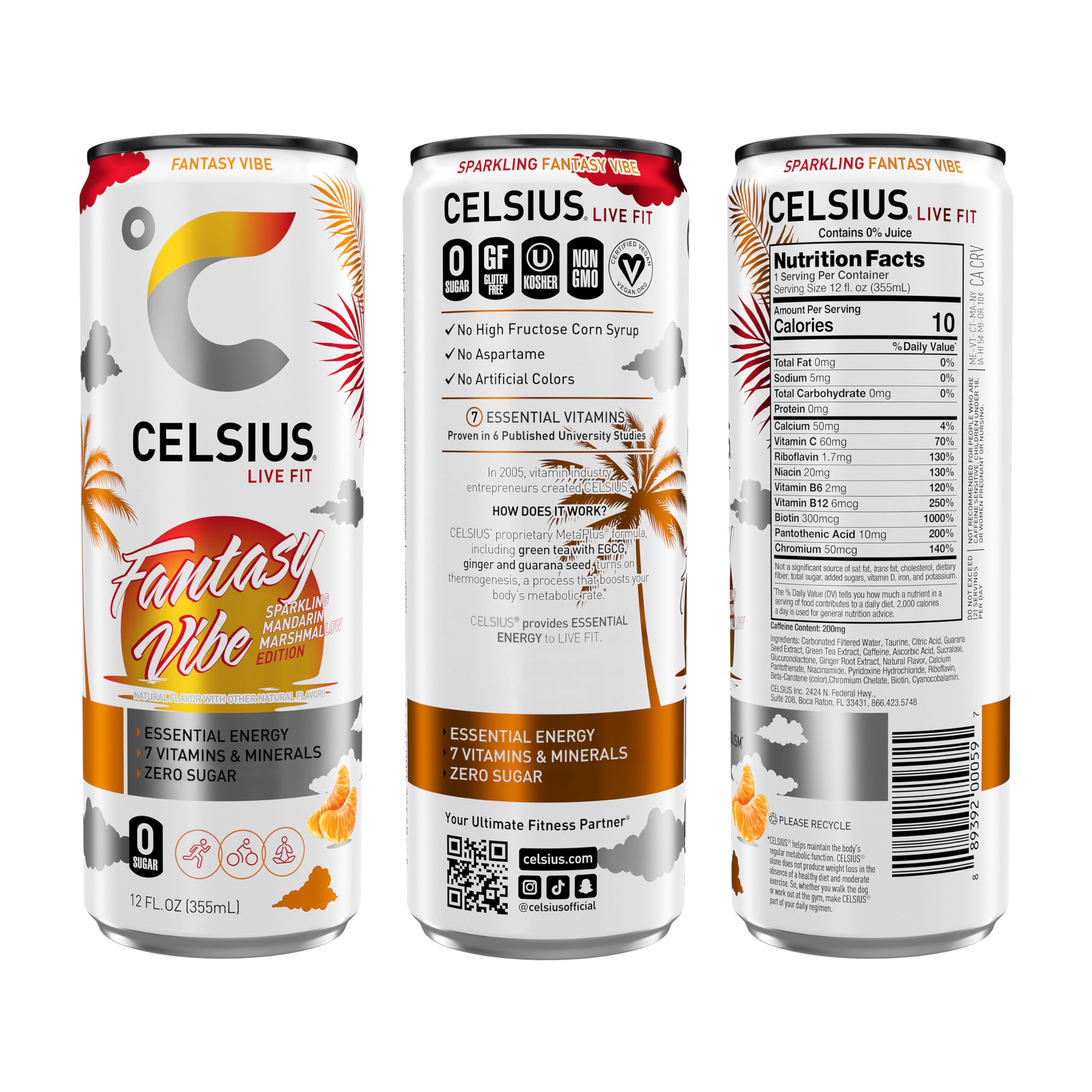 CELSIUS slim can close-up highlighting label and carbonation for visible taste appeal