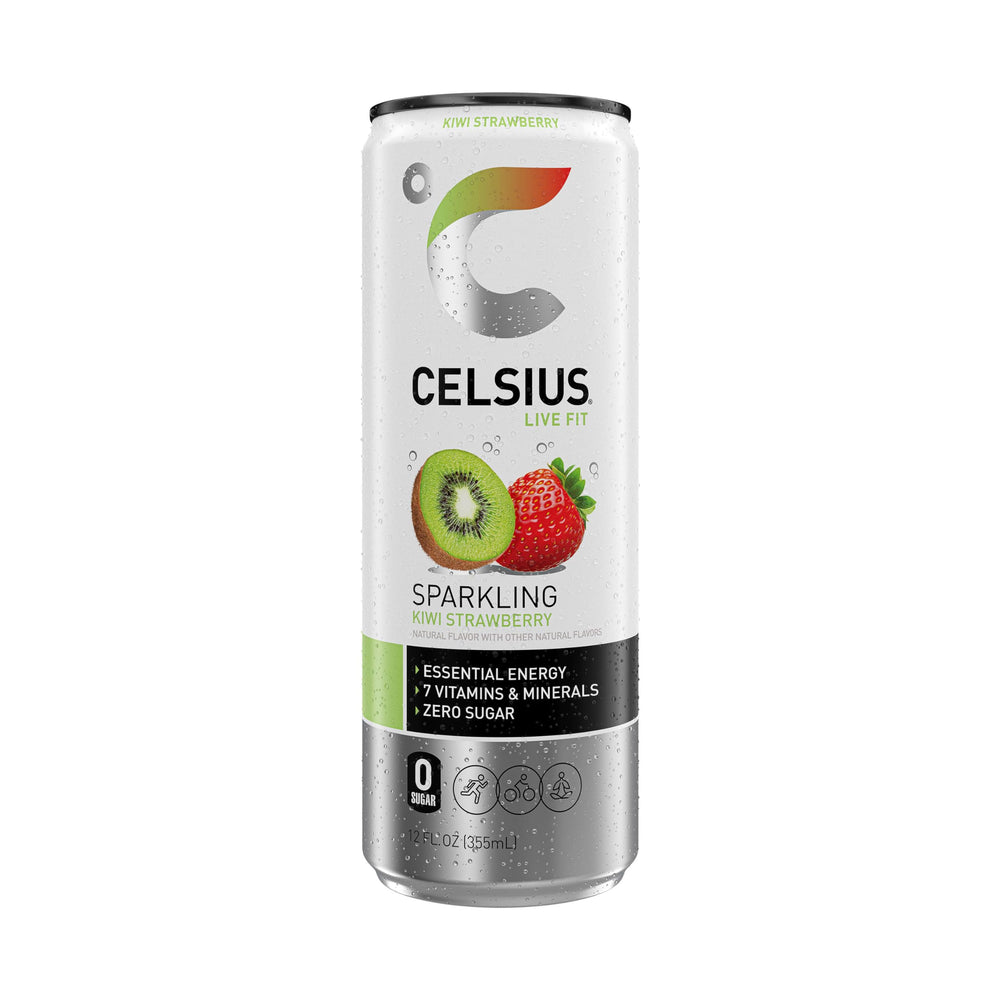 twelve-pack boxed CELSIUS cans for convenient storage and grab-and-go benefit