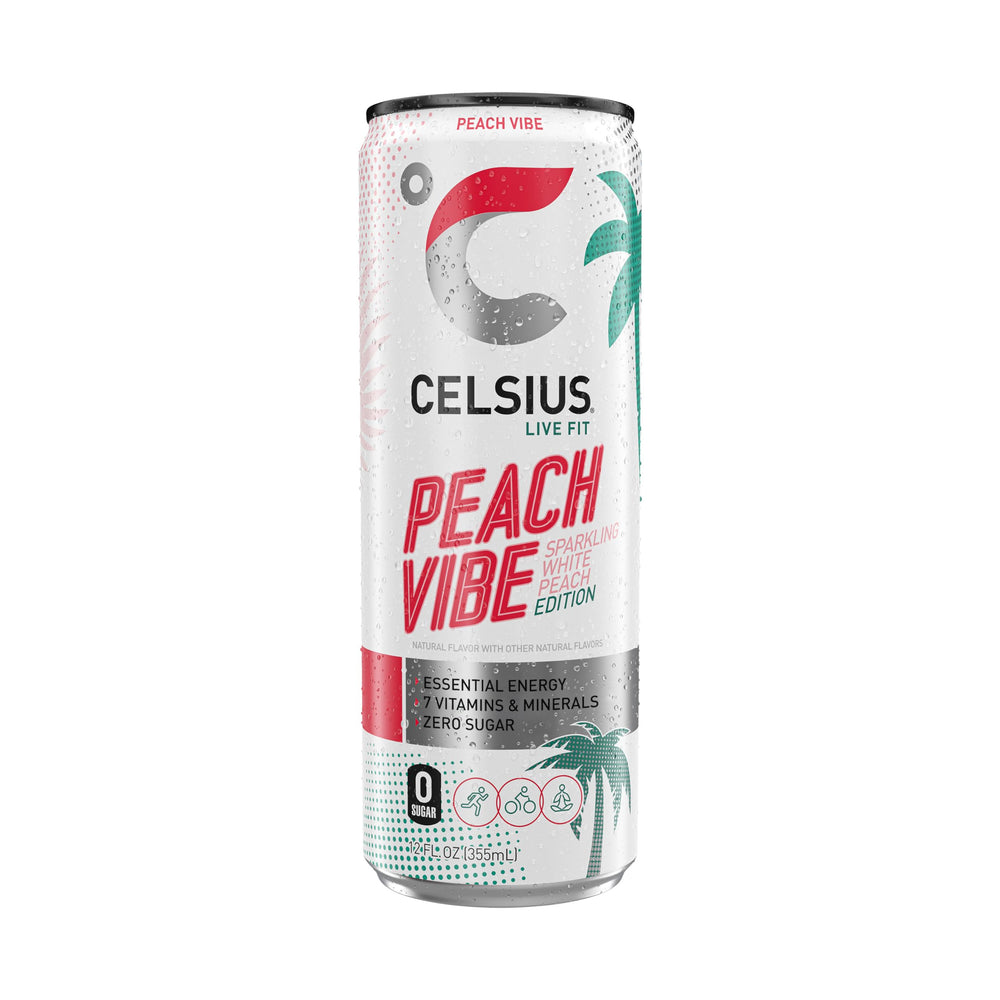CELSIUS can beside gym gear showing pre-workout energy convenience
