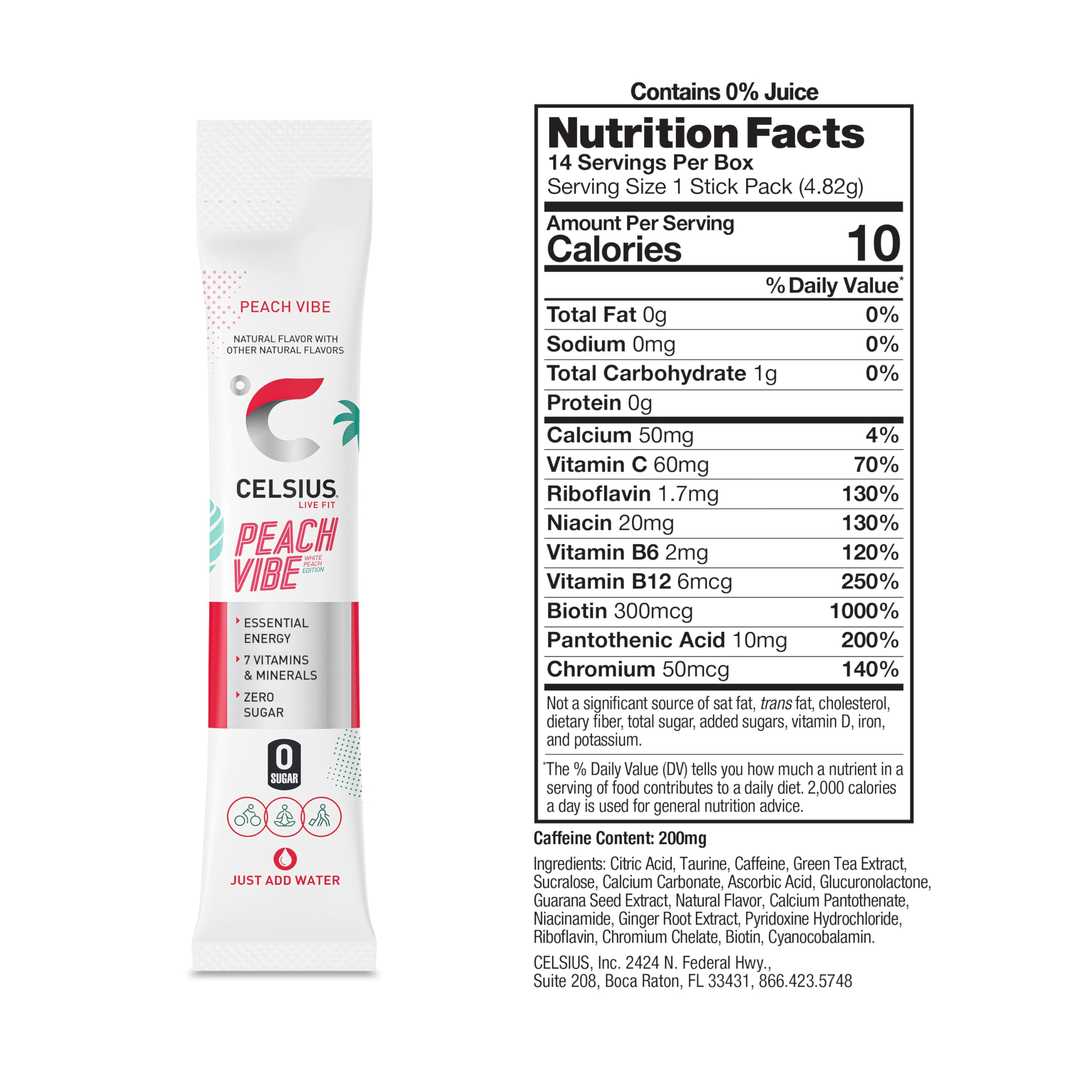 CELSIUS powder texture in spoon showing mixability and vibrant flavor