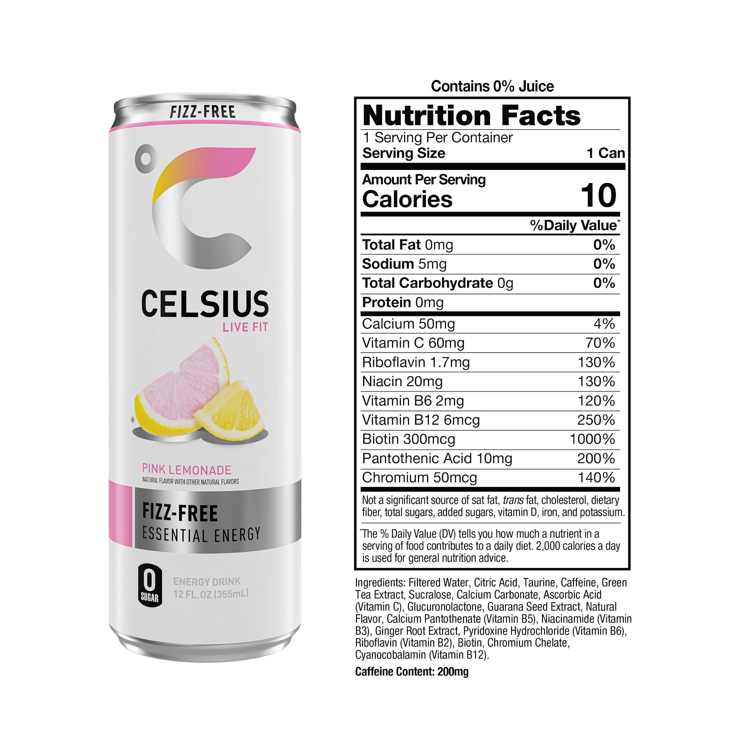 CELSIUS pouring pink lemonade liquid into glass demonstrating smooth, fizz-free texture
