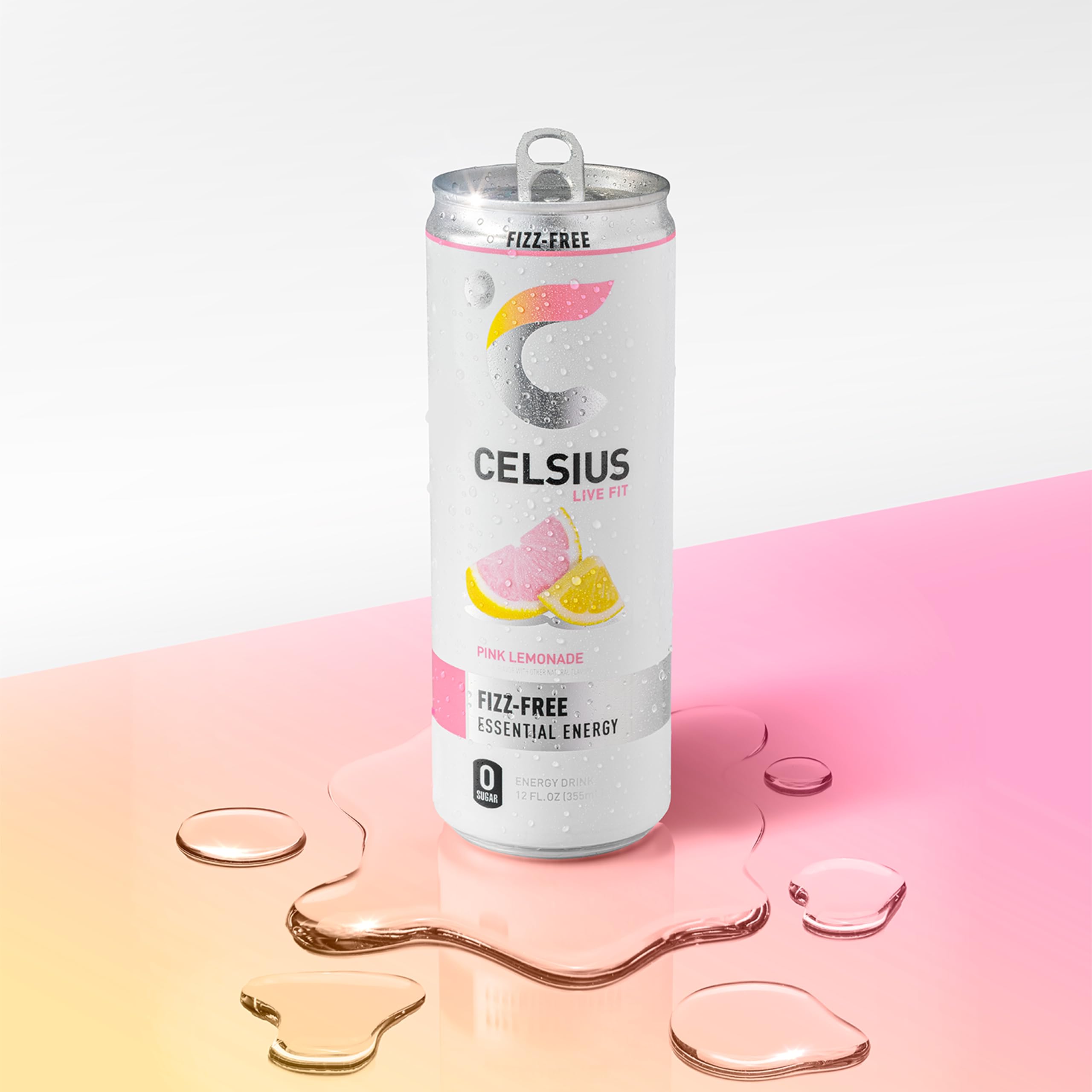 CELSIUS can on gym bench in fitness setting suggesting pre-workout energy boost