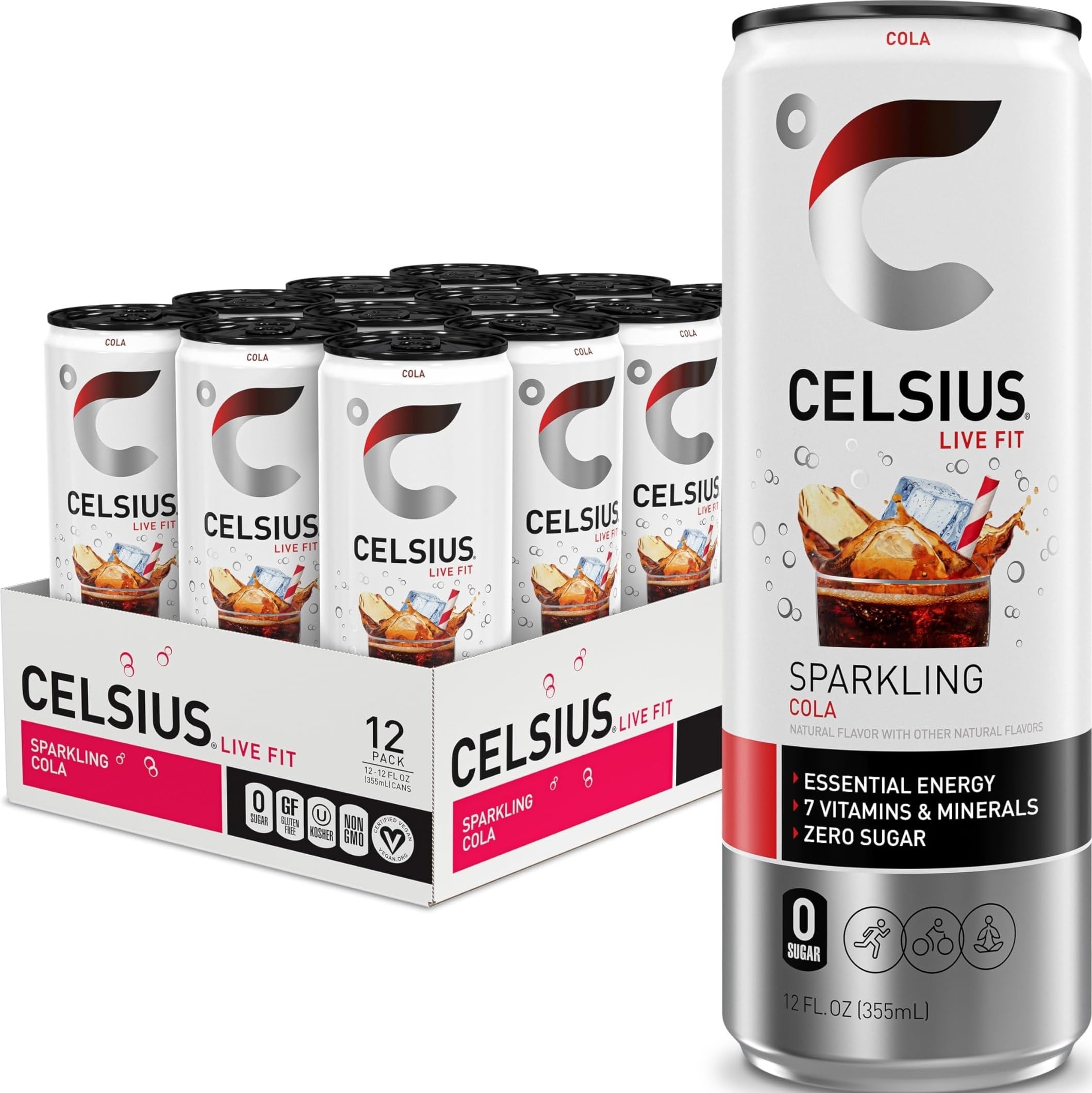 CELSIUS front packaging showing sparkling cola can and branding for quick recognition