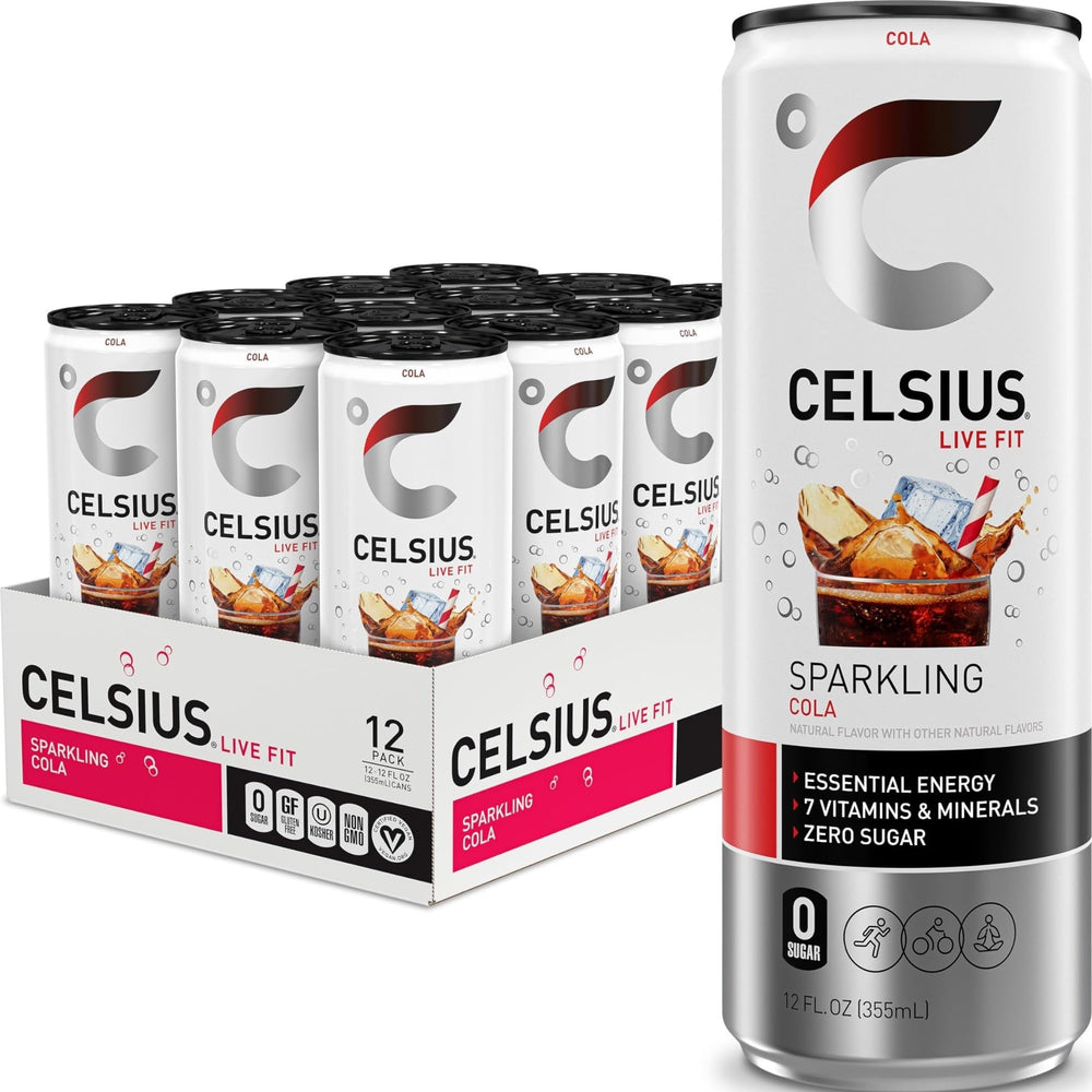 CELSIUS front packaging showing sparkling cola can and branding for quick recognition