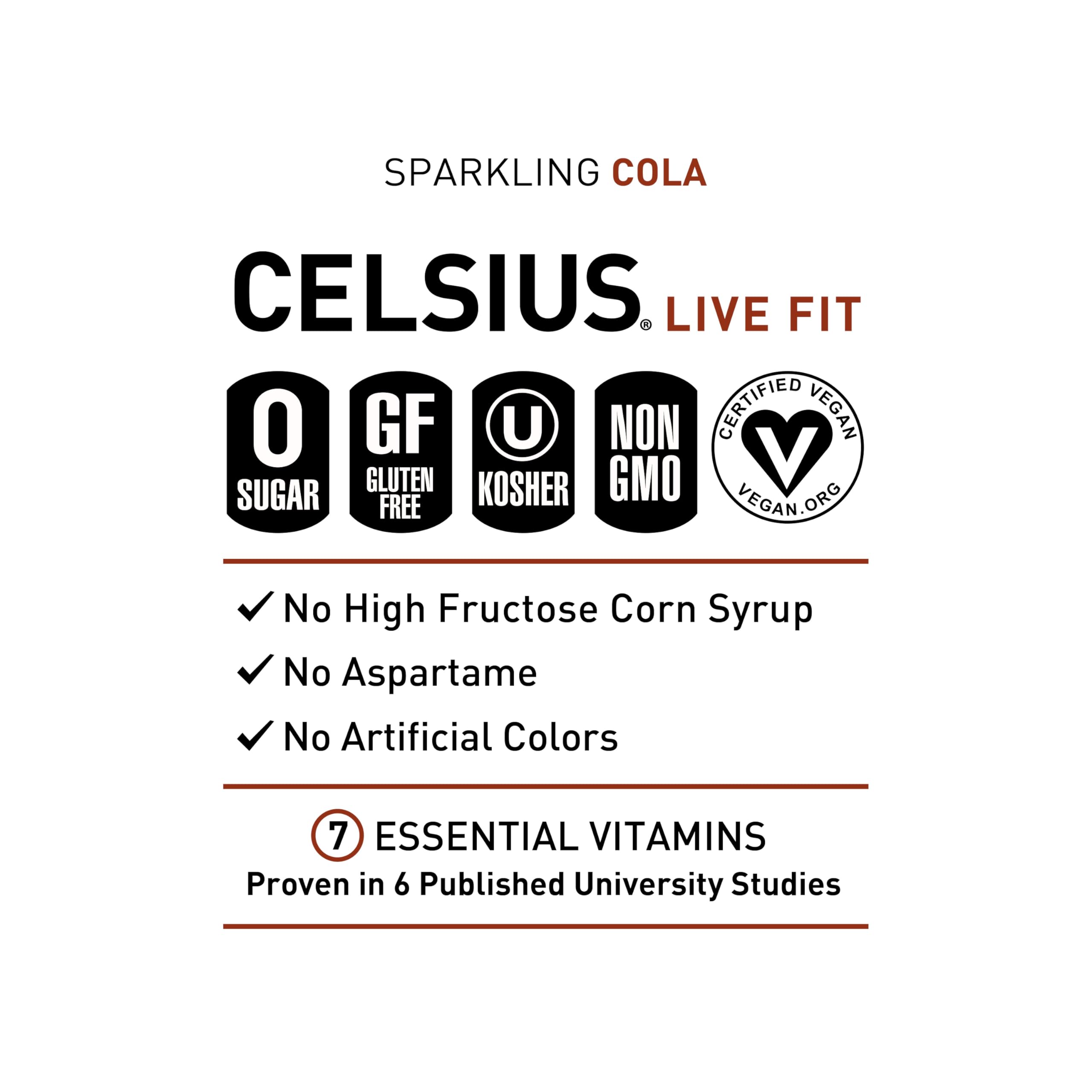 CELSIUS ingredient label detail highlighting vitamins and MetaPlus blend benefits