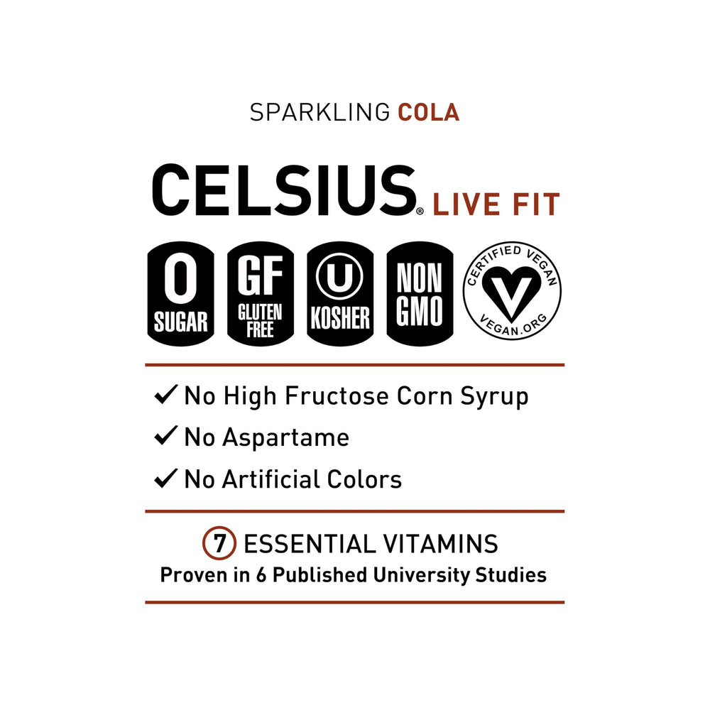 CELSIUS ingredient label detail highlighting vitamins and MetaPlus blend benefits