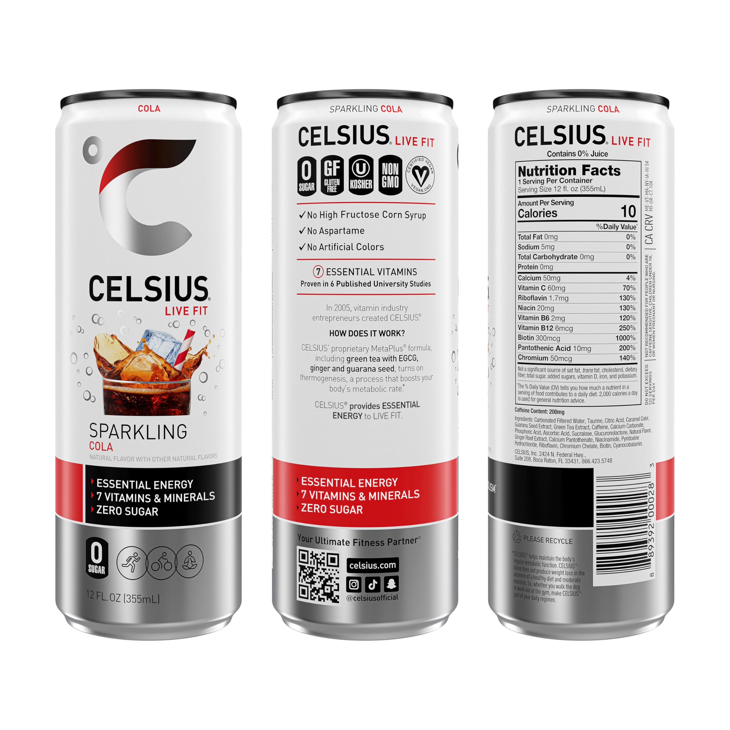 CELSIUS slim can side view highlighting cola design and portable convenience