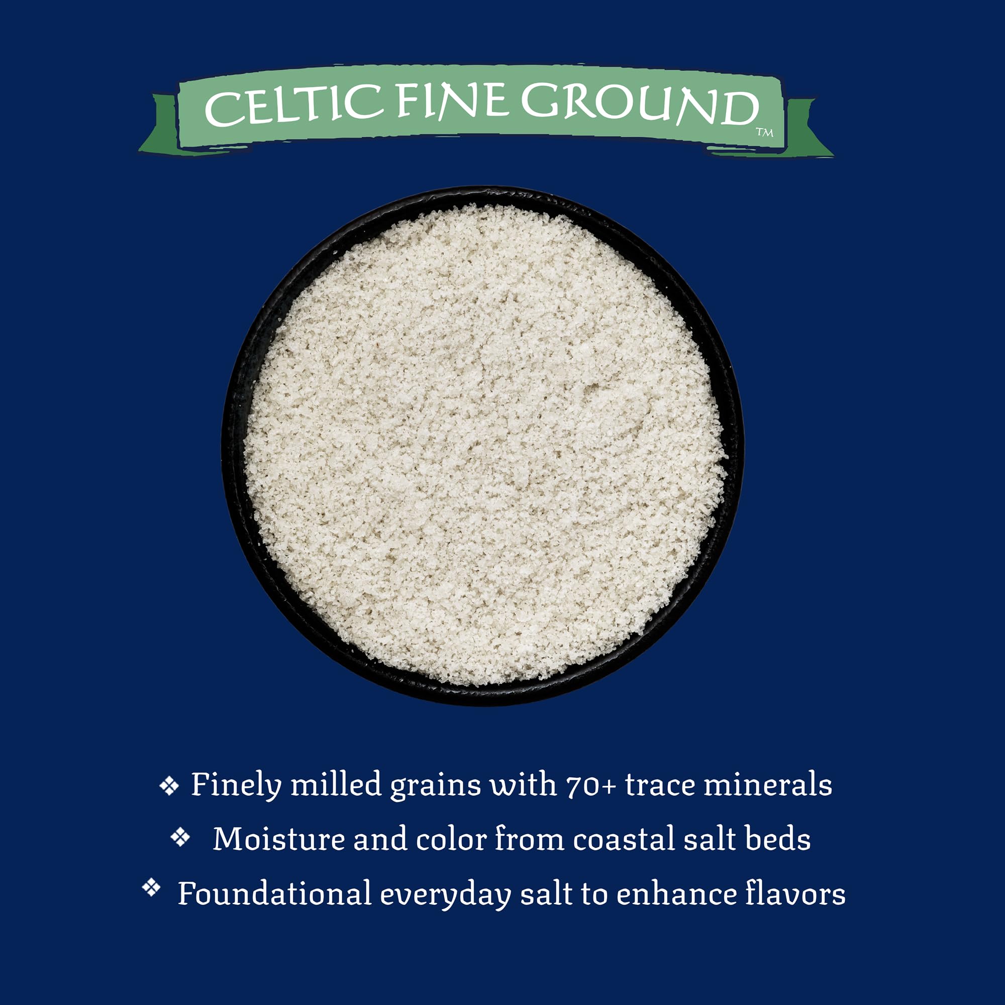 Celtic Sea Salt fine texture on spoon illustrating smooth blending into recipes benefit