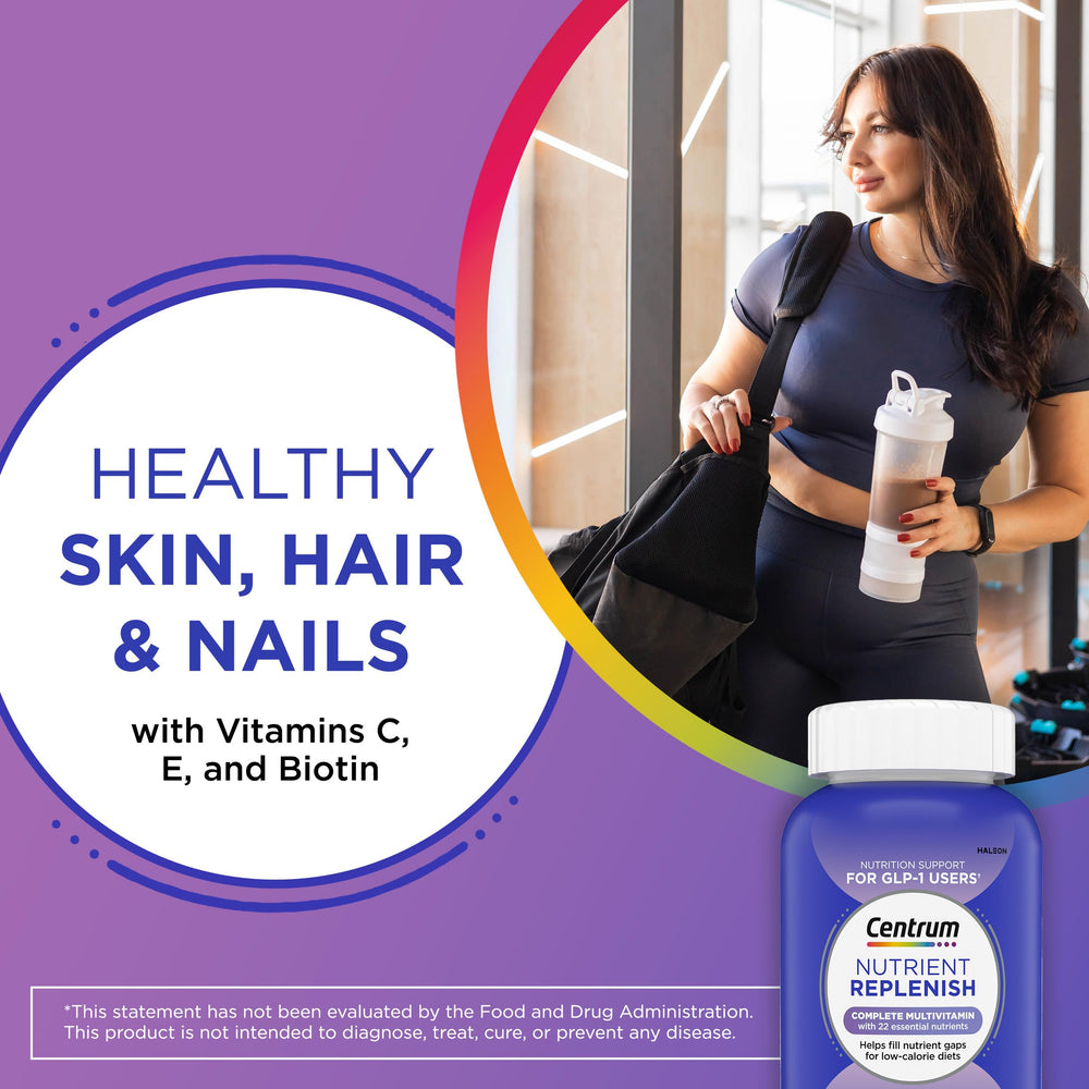 Centrum supplement facts close-up highlighting 22 essential nutrients