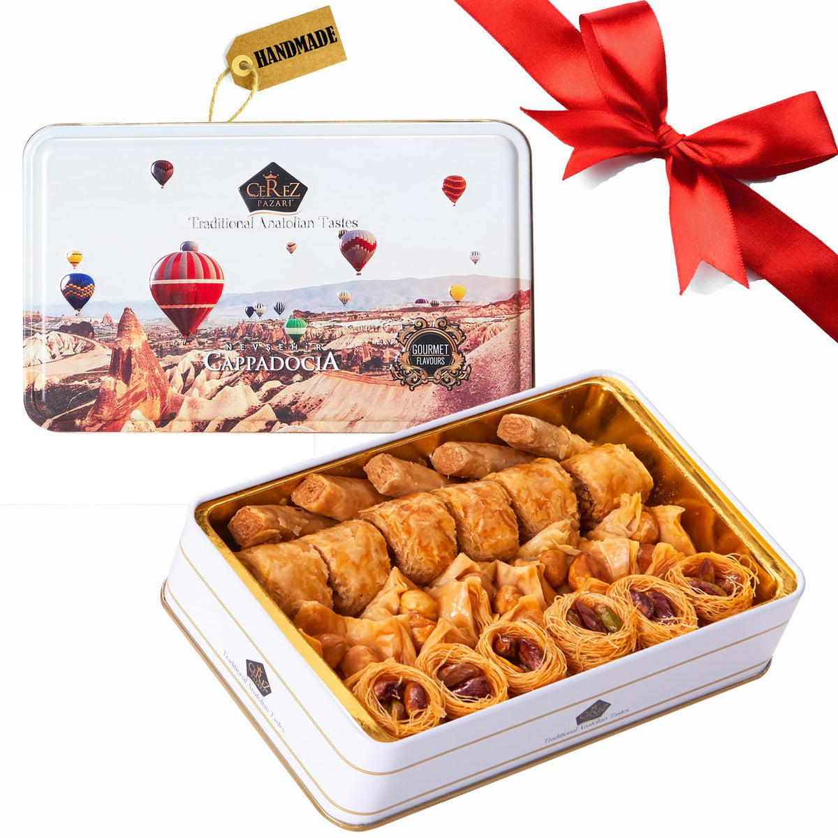 Çerez Pazarı embossed tin front view showing elegant gift packaging and premium appeal