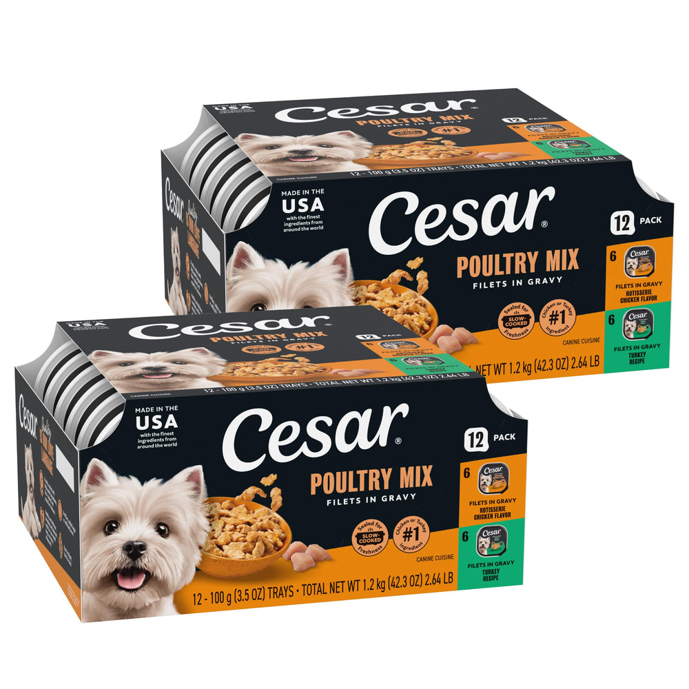Cesar front packaging showing poultry lovers variety and benefits