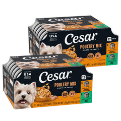 Cesar front packaging showing poultry lovers variety and benefits