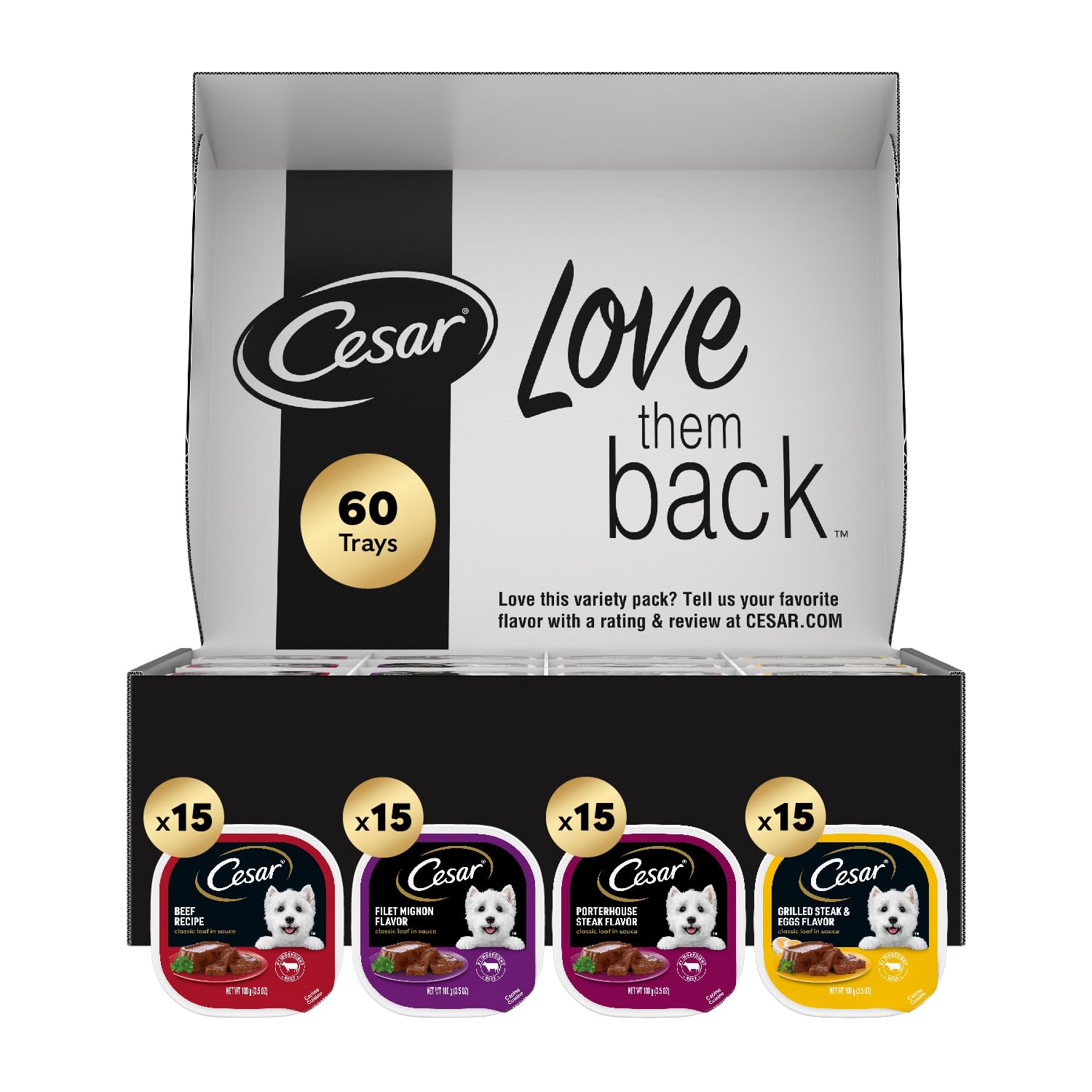 Cesar front tray packaging showing variety pack with clear branding and convenience