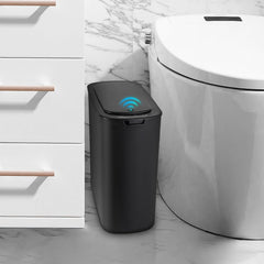 Cesun front view of black automatic trash can showing sleek design and hygienic benefit