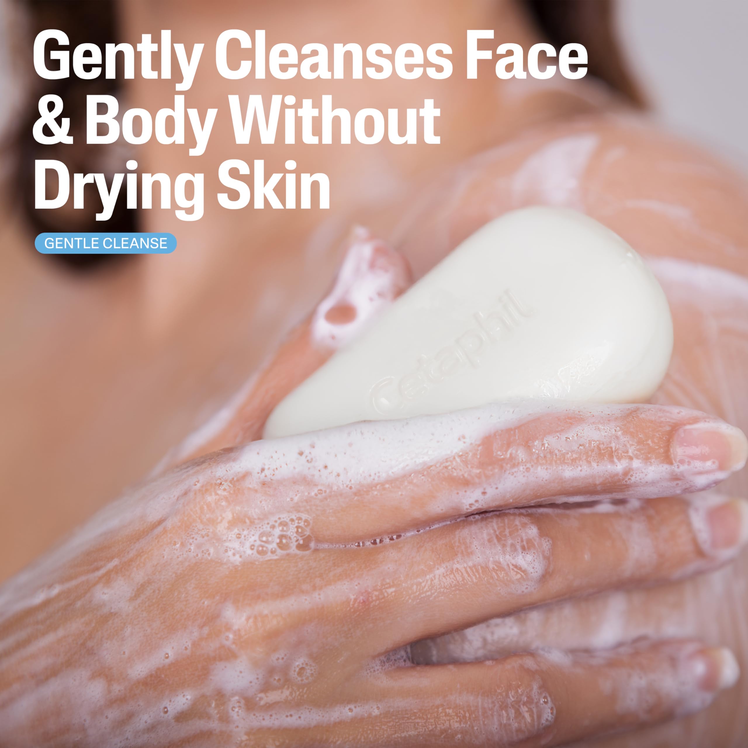 Close-up of Cetaphil bar texture highlighting mild, non-drying formula