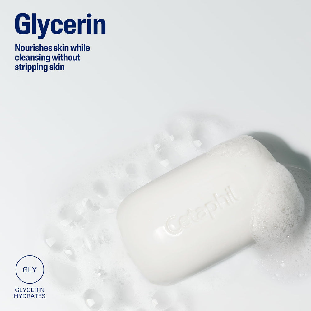 Cetaphil bar creating soft lather to show effective gentle cleansing