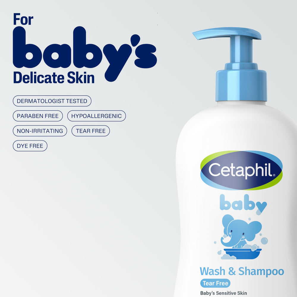 Cetaphil in bathroom lifestyle with baby highlighting calming routine