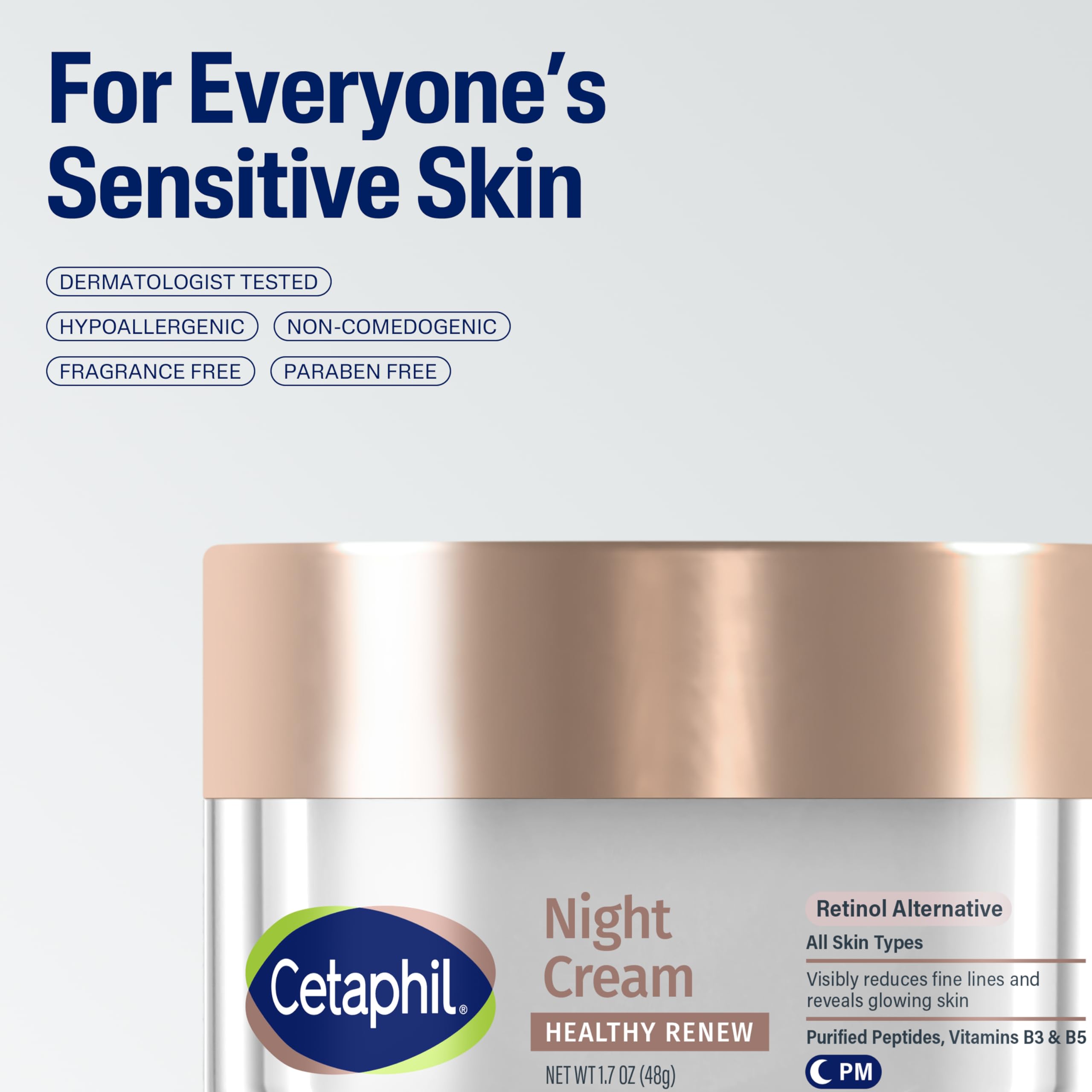 Hand applying Cetaphil cream to cheeks demonstrating gentle nightly nourishment