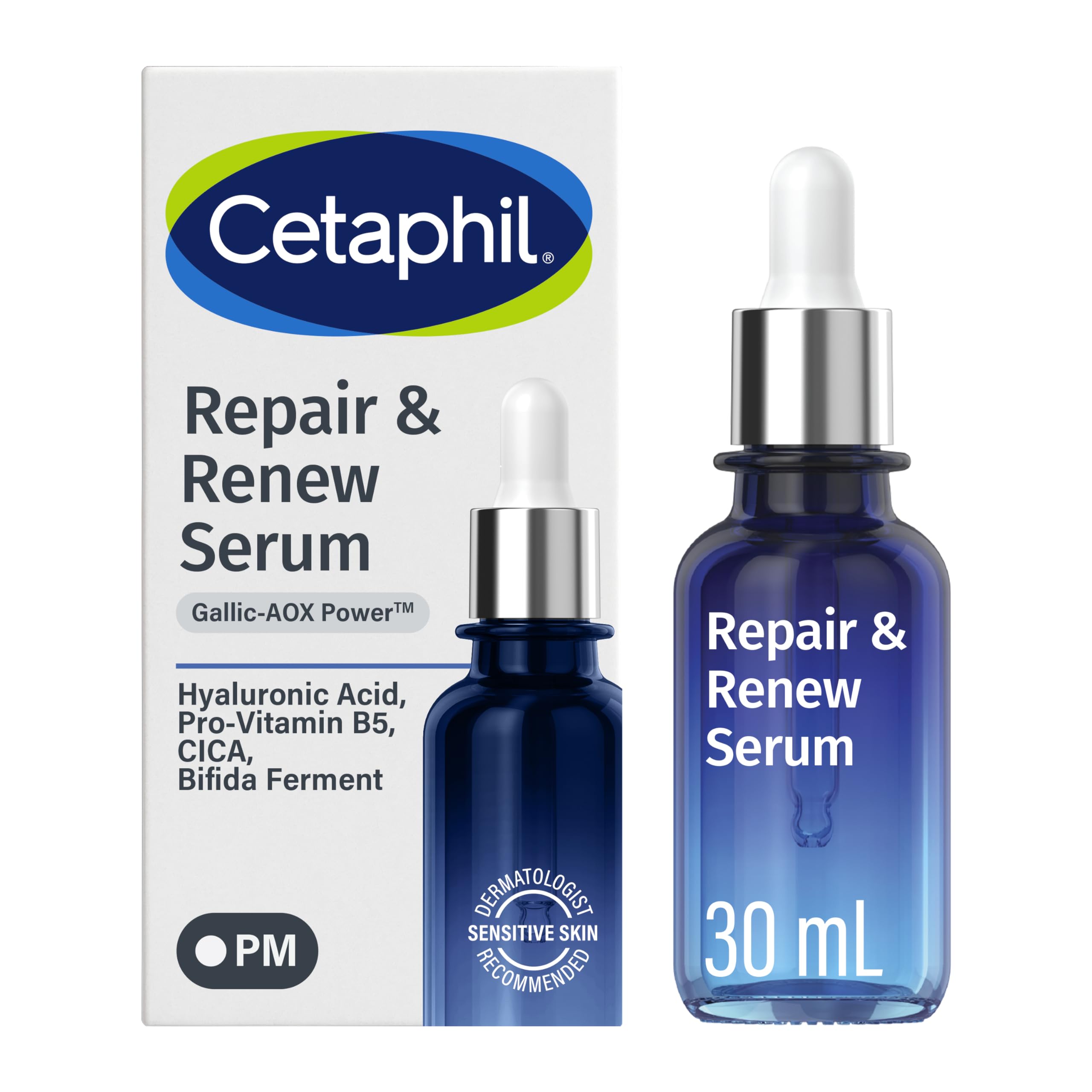 Cetaphil front bottle of night serum showing clean packaging and benefits