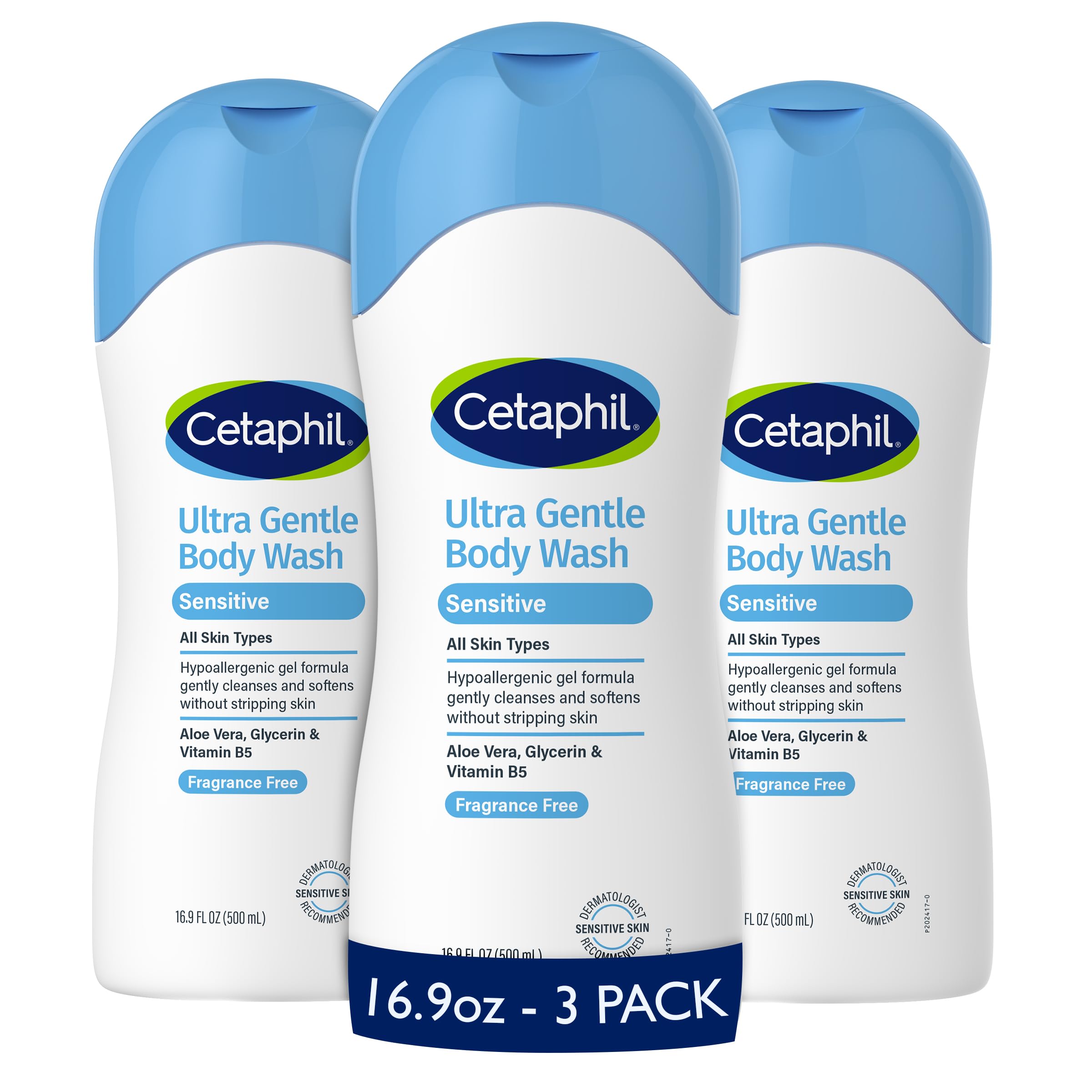Cetaphil front packaging 16.9oz showing gentle formula and hypoallergenic benefit