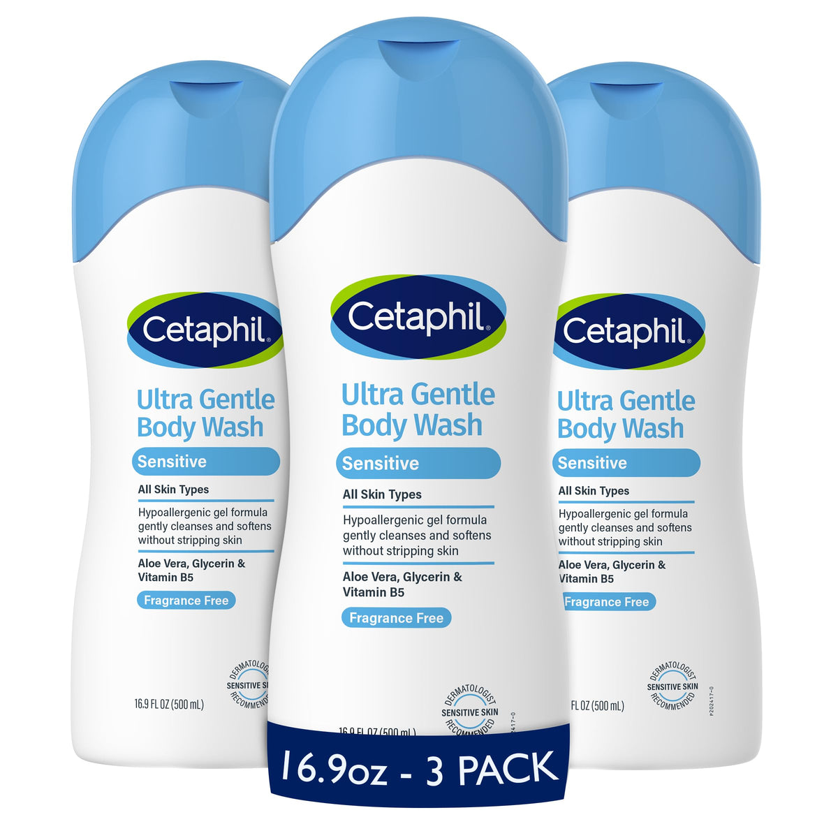 Cetaphil front packaging 16.9oz showing gentle formula and hypoallergenic benefit