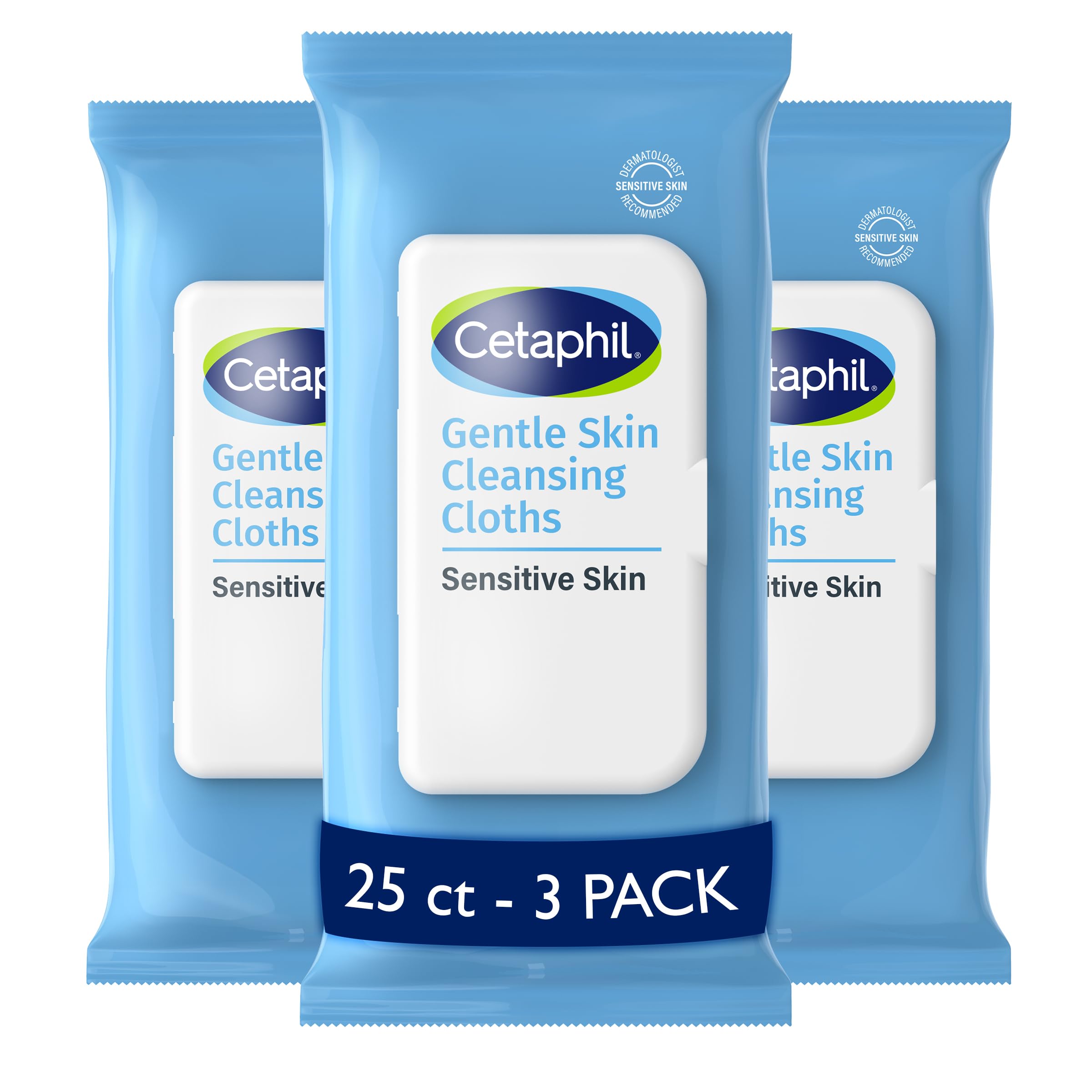Cetaphil front packaging 3-pack showing compact convenience and gentle cleansing