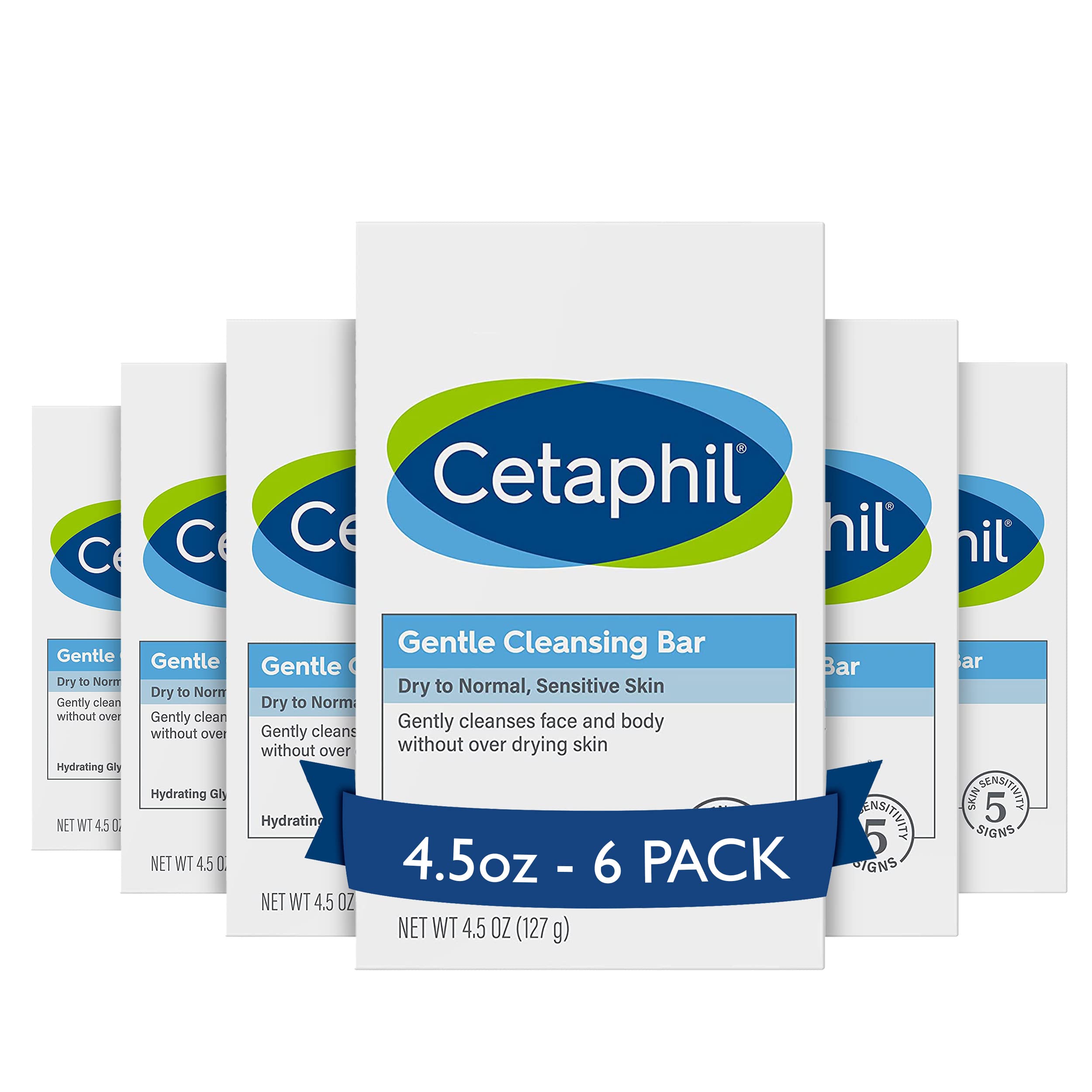 Cetaphil front packaging showing gentle cleansing bar and benefits