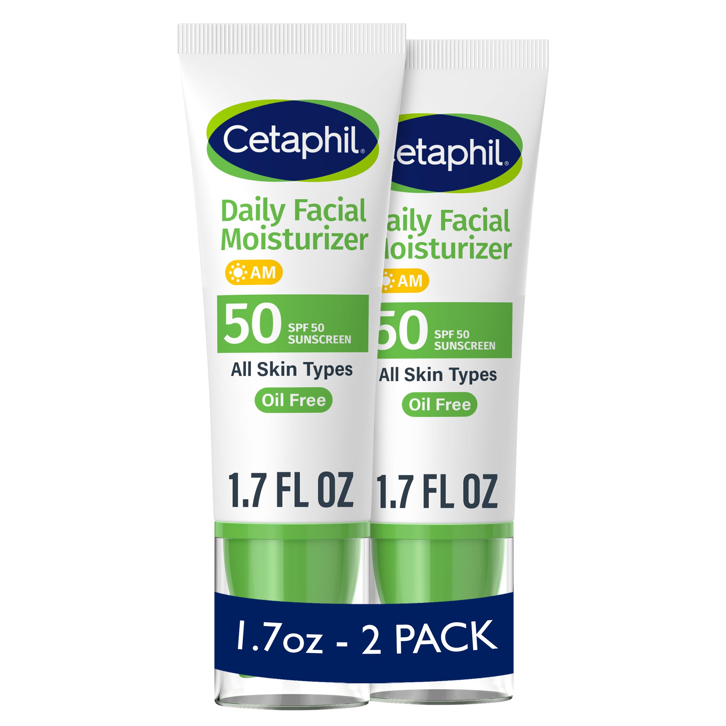 Cetaphil front packaging showing SPF 50 and fragrance-free benefit