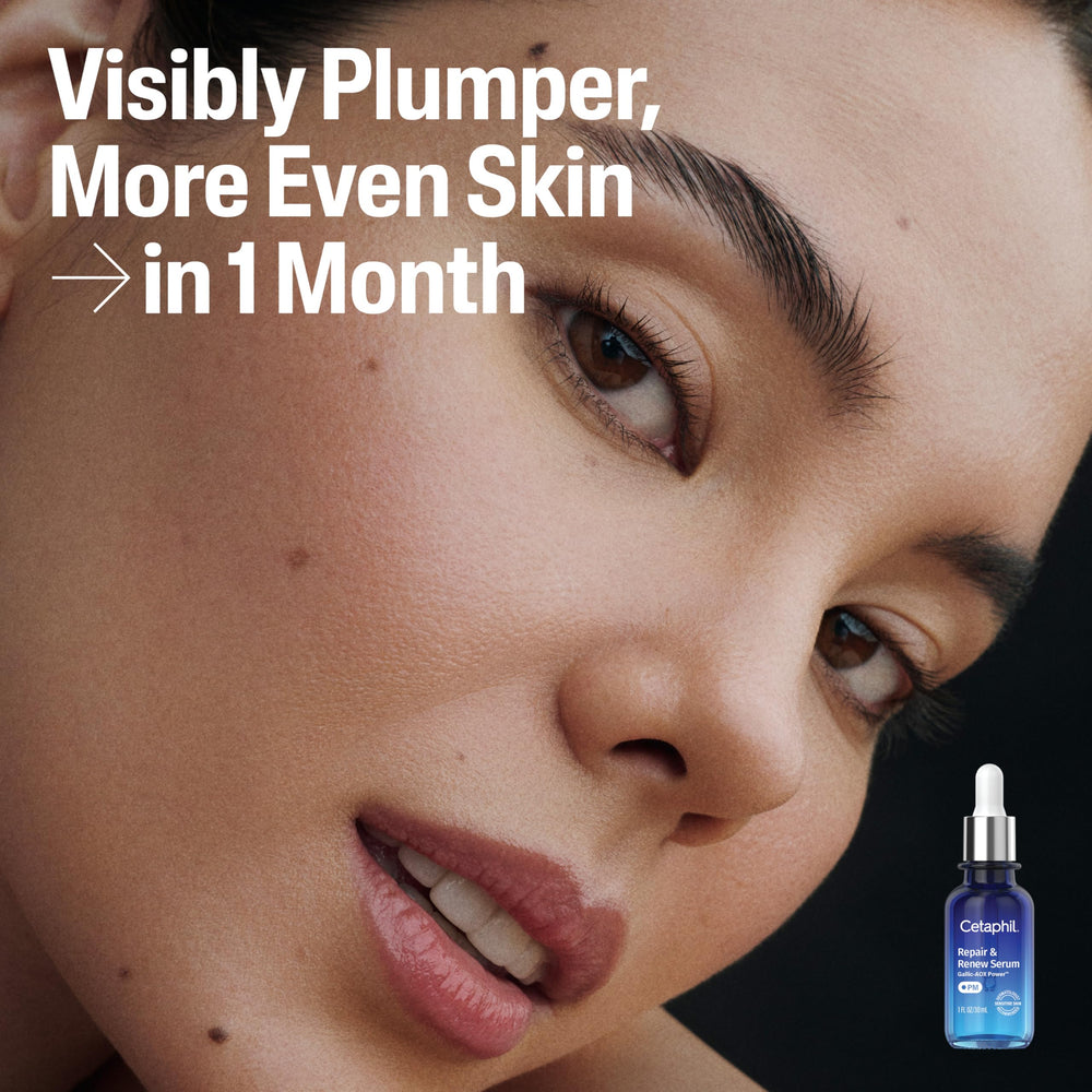 Cetaphil dispensing serum from pump, demonstrating easy controlled application