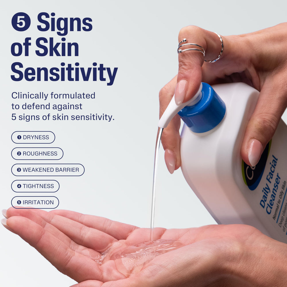 Cetaphil pump dispenser close-up for easy, controlled daily application