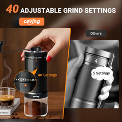 CEVING grinder in use during outdoor pour-over showcasing fresh grounds anywhere benefit