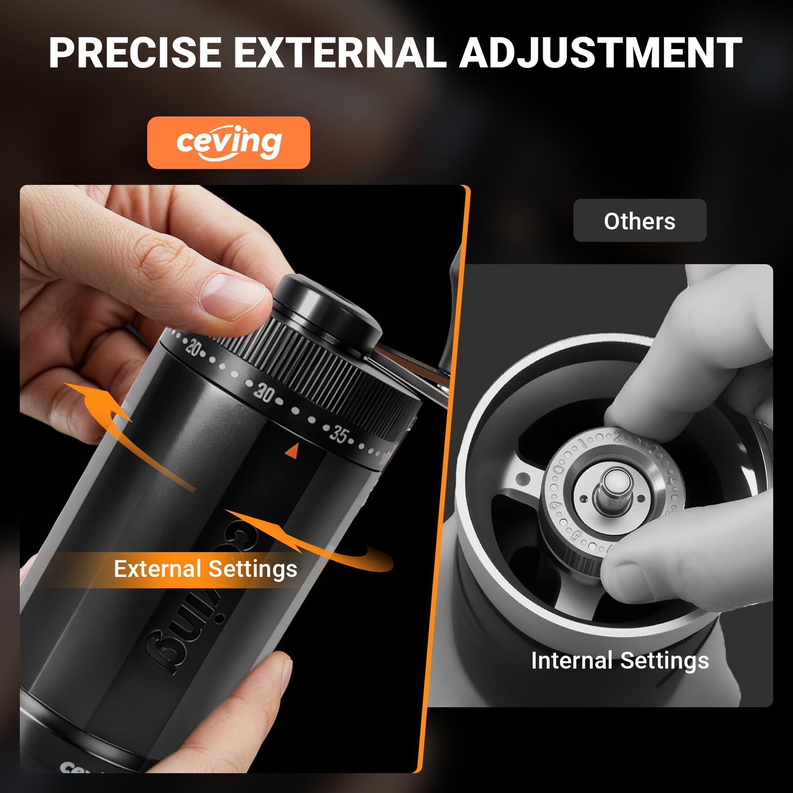 CEVING size comparison next to a hand showing compact dimensions and travel readiness