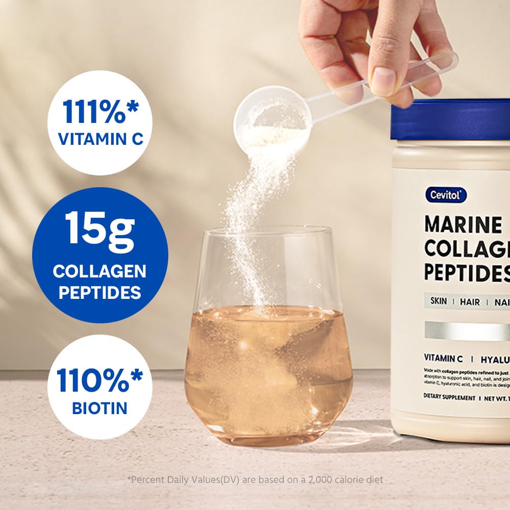 Cevitol ingredient highlights label view showing hyaluronic acid and biotin