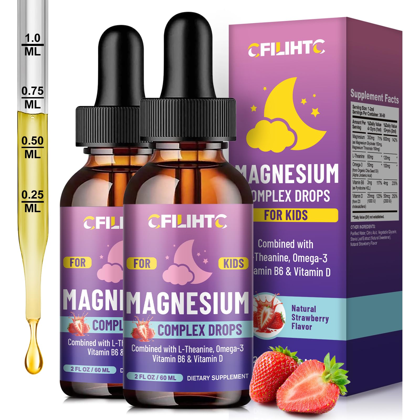CFILIHTC front packaging showing kids magnesium liquid for calm and sleep