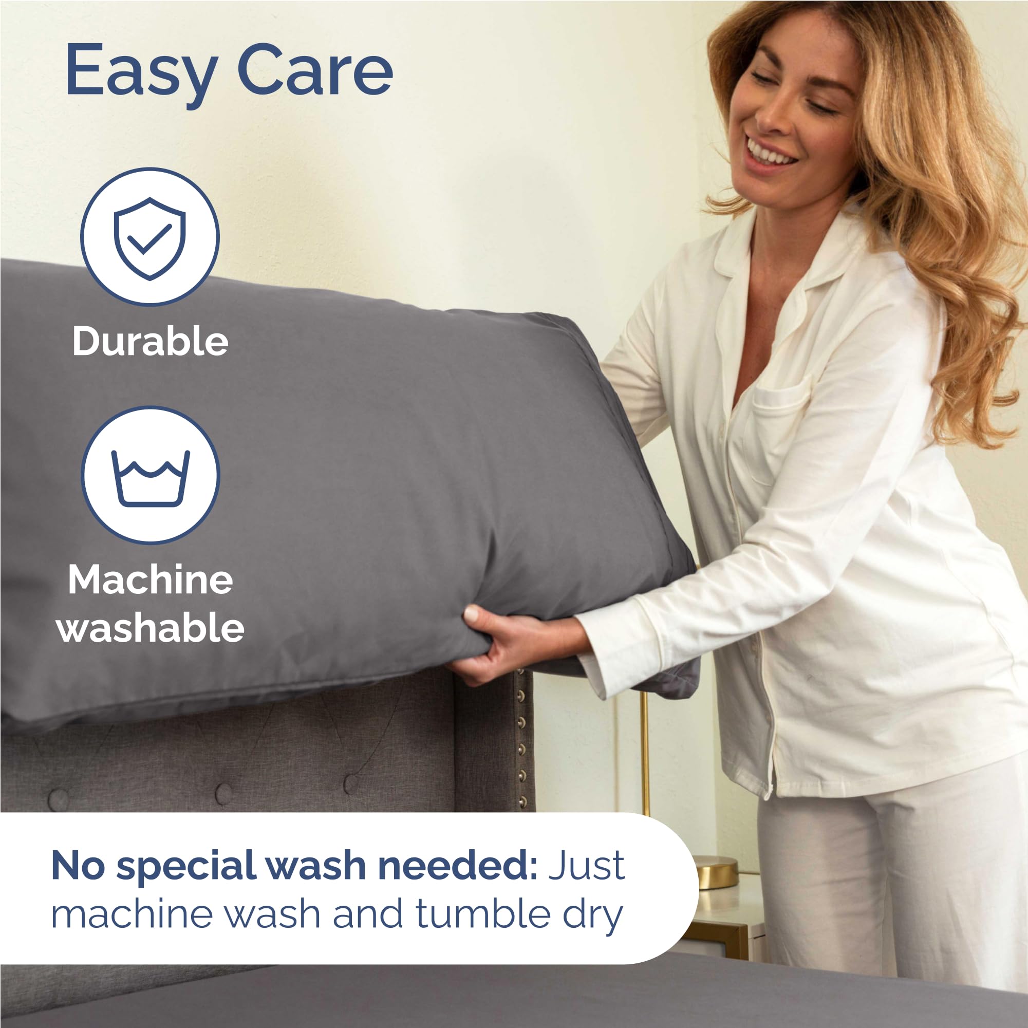 CGK Unlimited on made bed in bedroom setting, visualizes cozy, modern styling